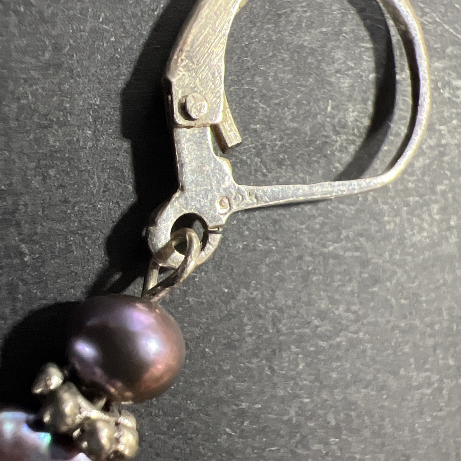 Purple Coin Pearl Sterling Silver 925 SINGLE Earring Dangle Drop Charm Vintage