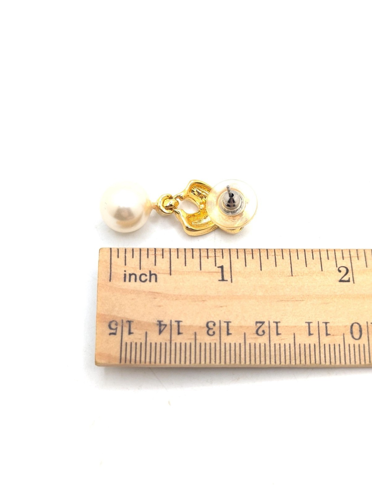 Vintage Drop Dangle Gold Tone Earrings Faux Pearl X Modernist Abstract Classic