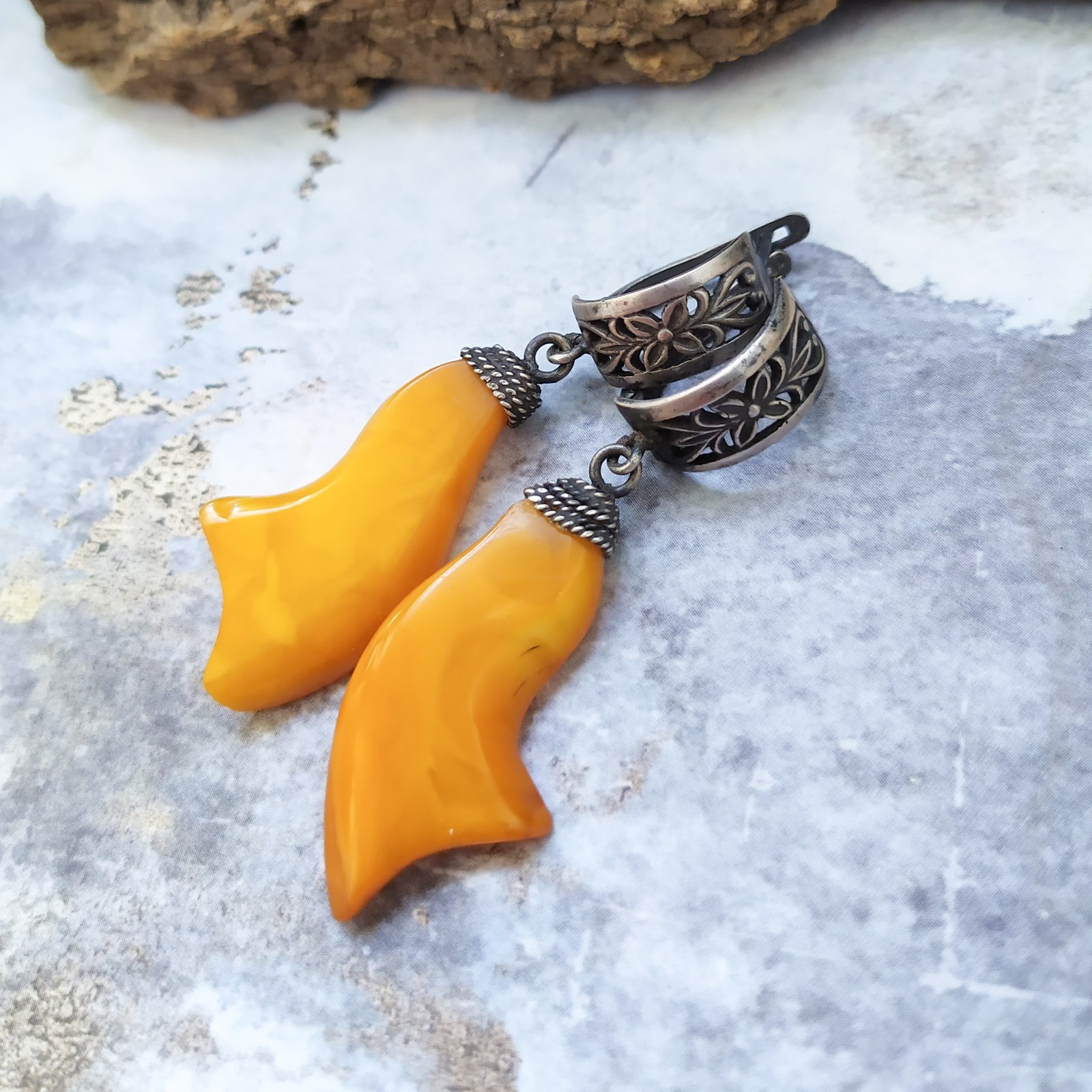 Vintage USSR Amber Earrings 875 Silver Soviet amber earrings