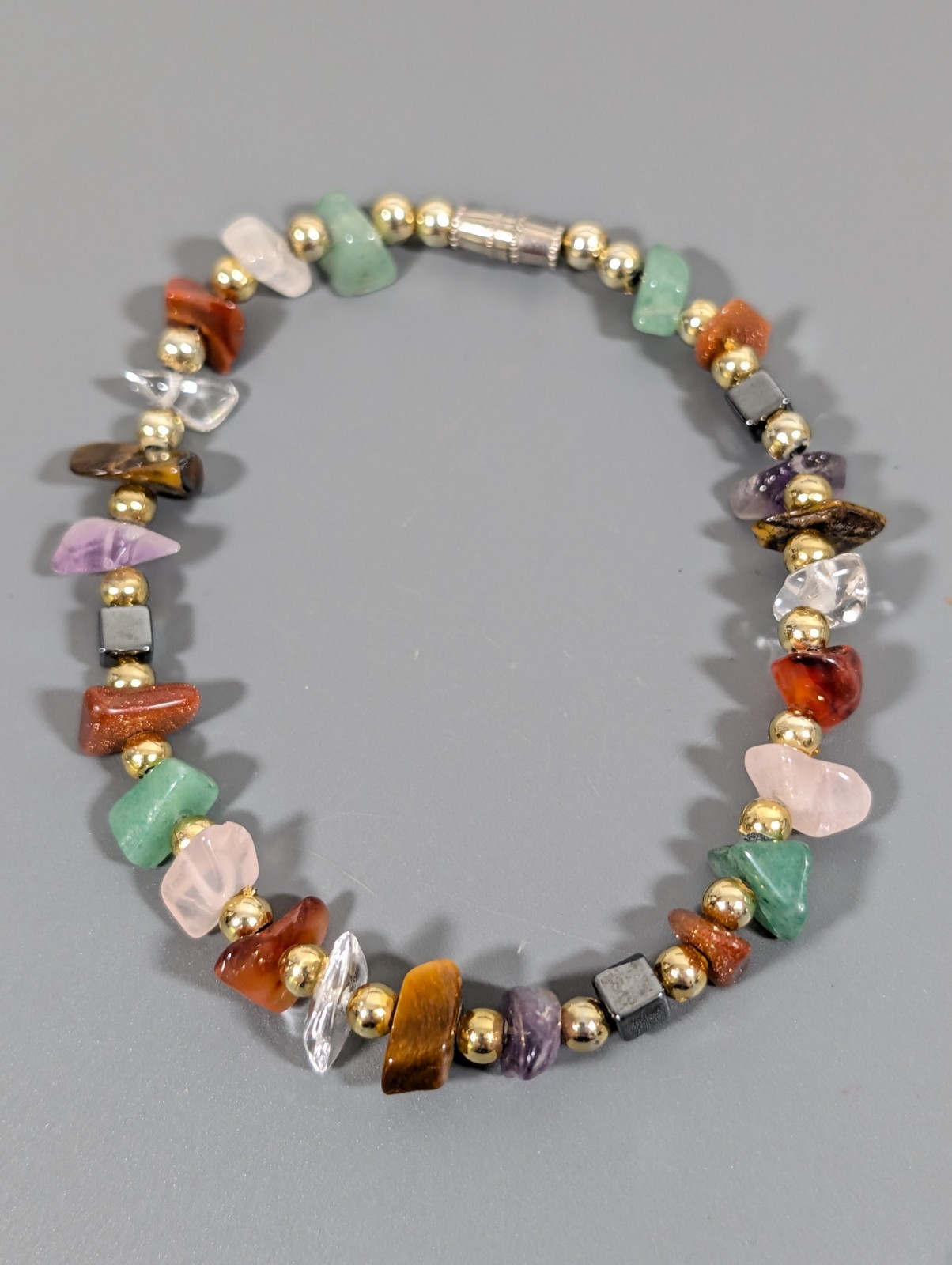 Vitnage Gemstone Chip Bracelet Tigers Eye Amethyst Jadeite 7 in