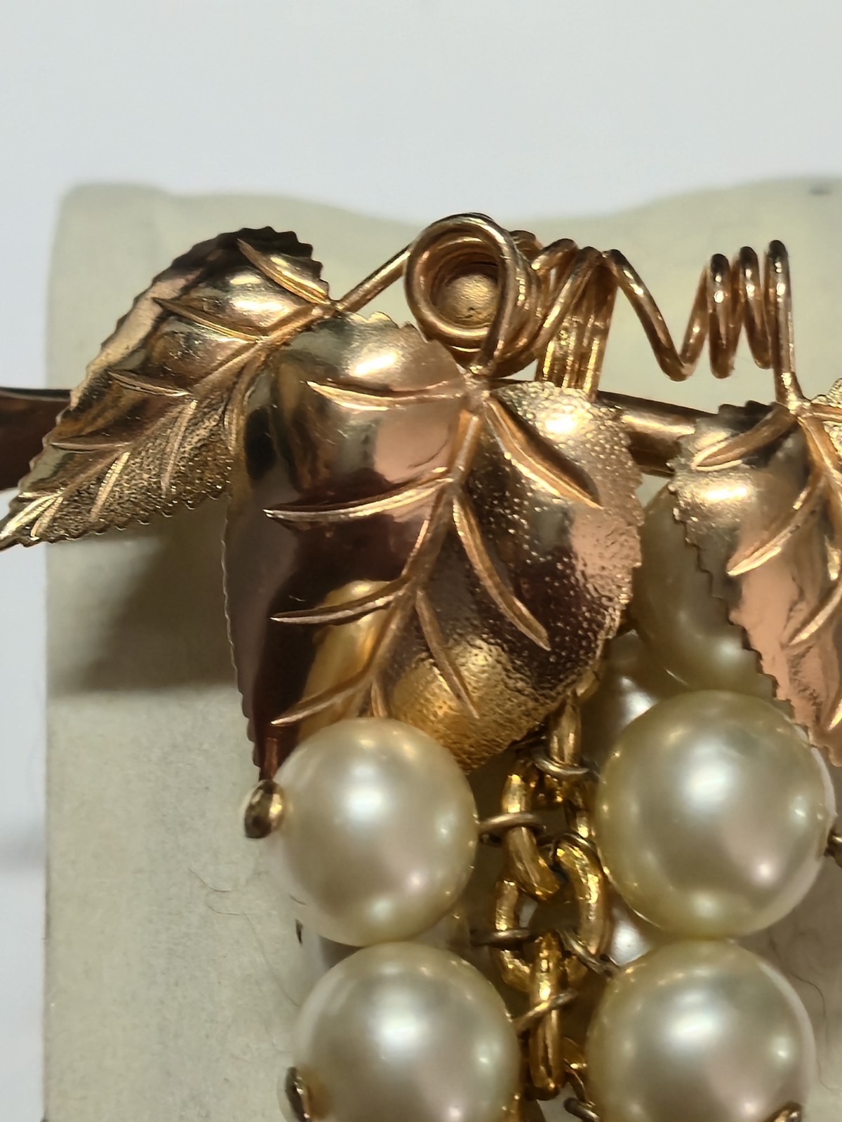 Vintage 1940s Gold Plated Faux Pearl Brooch In Form Of A Bunch Of Grapes