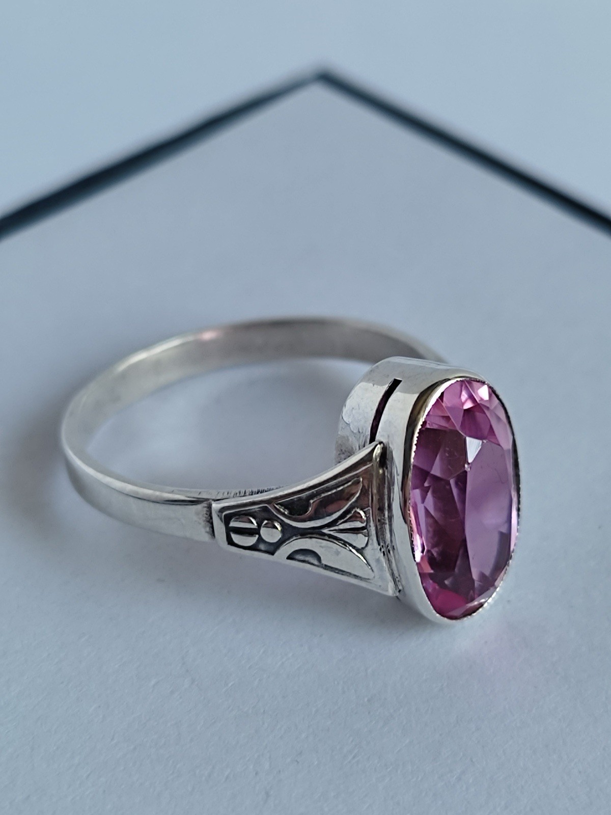 Vintage 70s Soviet Union Silver 875 USSR Ring Pink Sapphire Size US 7.5/ 17.5 mm