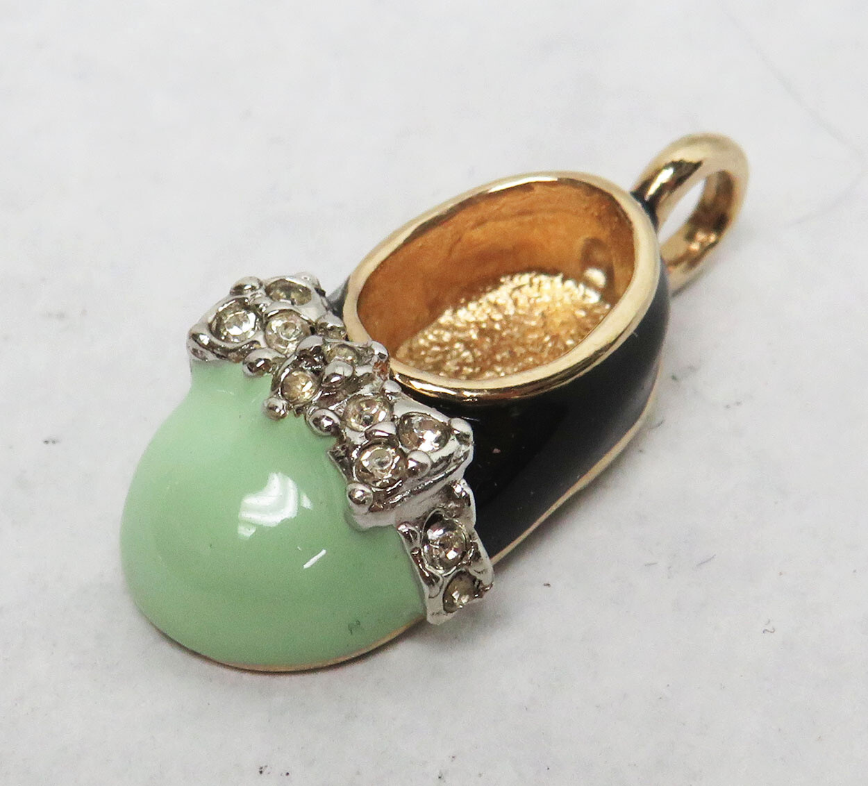 LIME GREEN & BLACK ENAMEL BABY SHOE CHARM / PENDANT