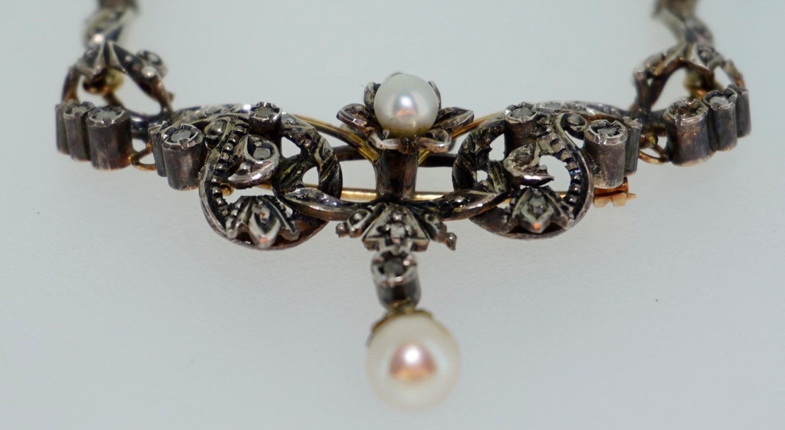 Convertible Victorian 18K & Silver Rose Cut Diamond & Pearl Brooch / Pendant / N