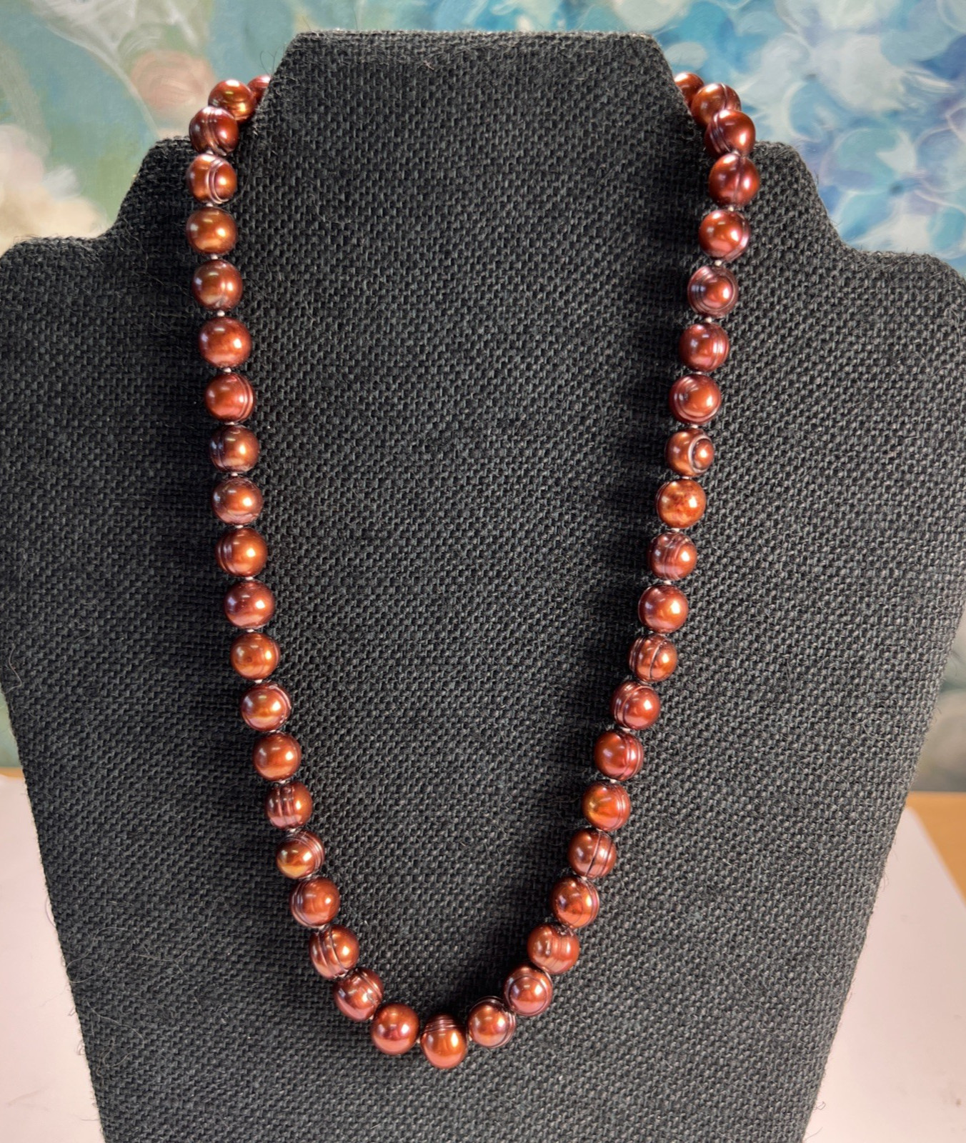 Copper Color Cultured Pearl Necklace w/ 14K CP Fish Hook Clasp 20″ Necklace