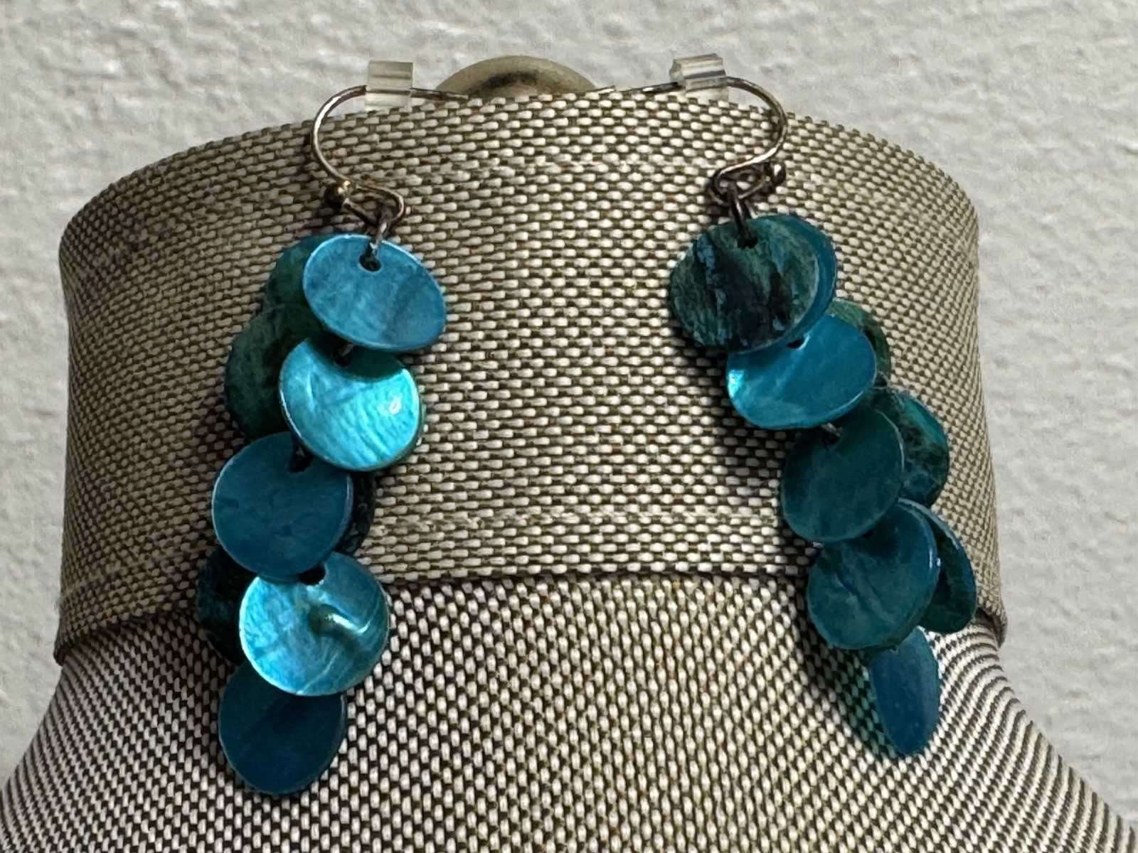 Coldwater Creek Boho Mother Of Pearl Aqua Turquoise Necklace & Ear Earrings VTG