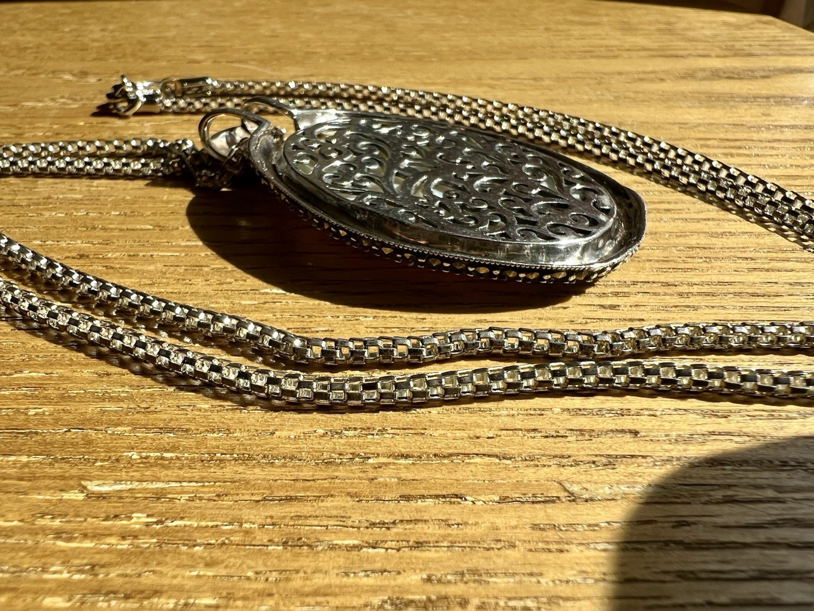 925 Sterling SilverVintage Real Mother Of Pearl & Marcasite Oxidized Pendant