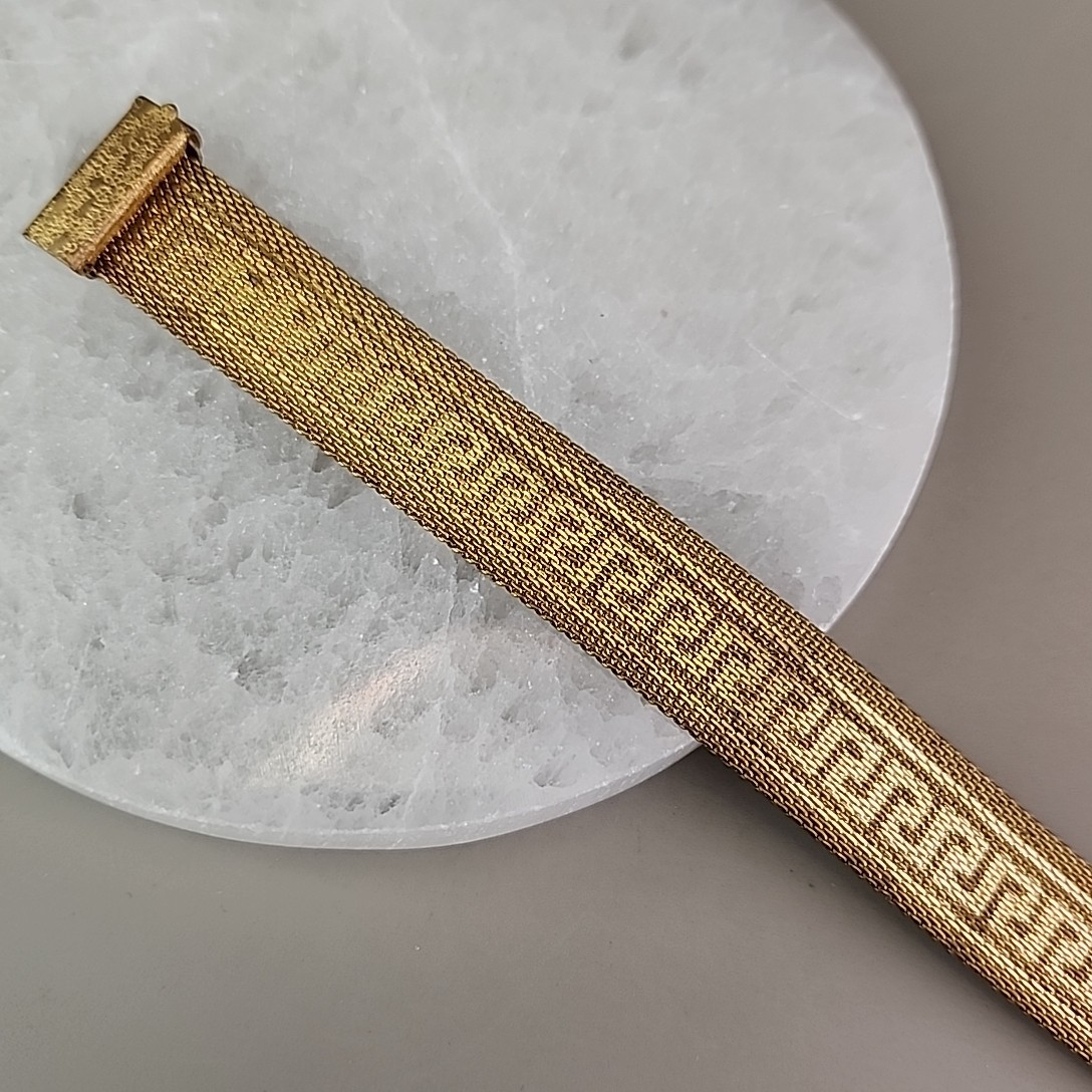Vintage Mesh Chain Bracelet Victorian Revival Greek Key Tassel Gold Tone 7.25″