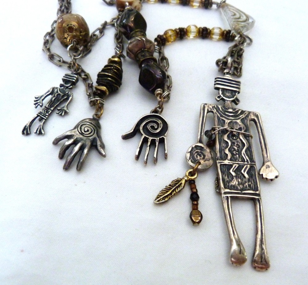 VINTAGE ROBERT SHIELDS USA STERLING SILVER SOUTHWESTERN LARGE CHARM NECKLACE 70G
