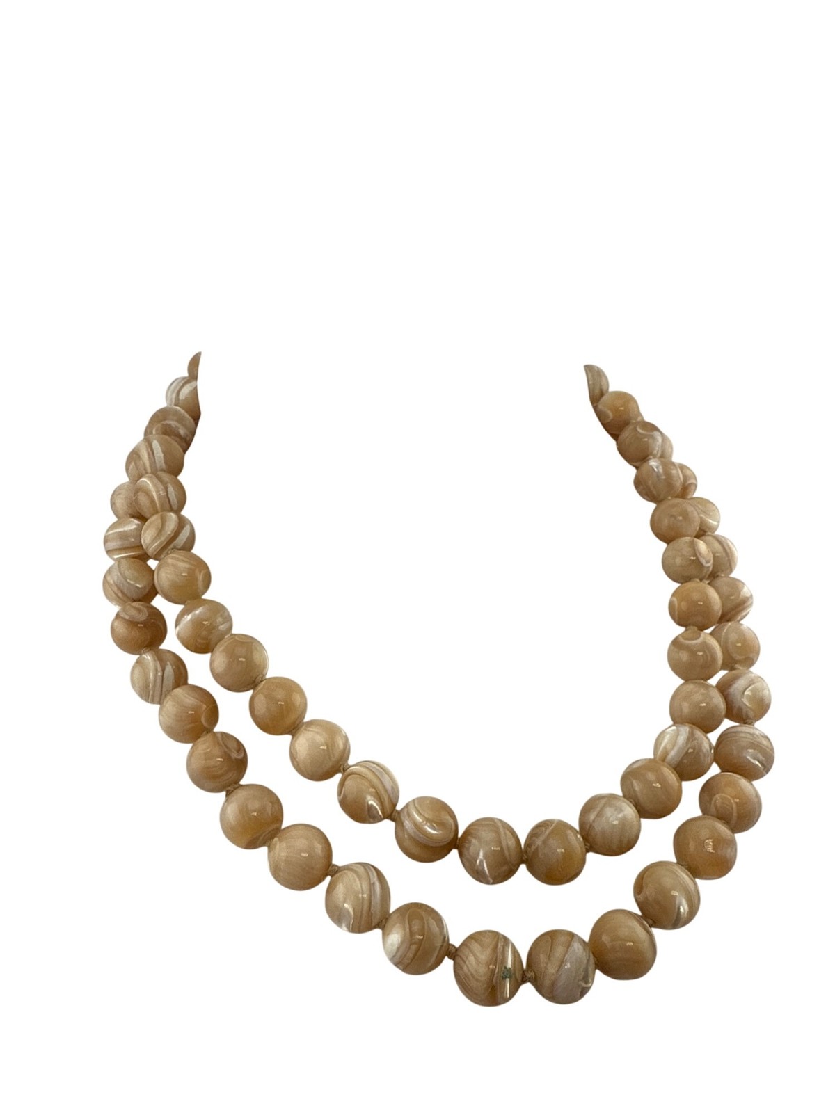 Vintage Beige Swirl Bead Necklace Double Strand Retro Costume Jewelry