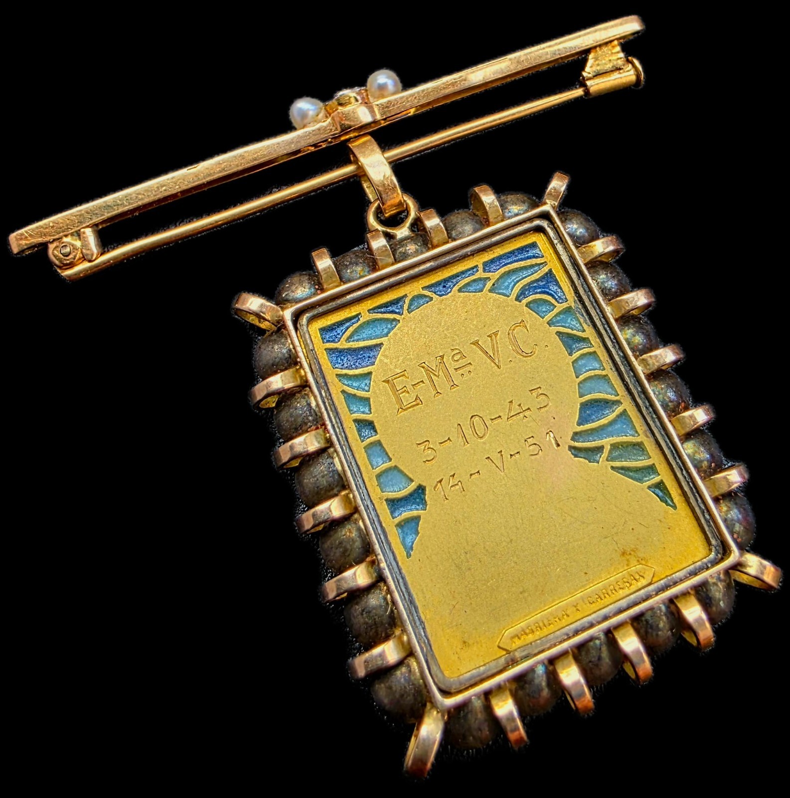 Fine Antique Art Deco 18K Gold Plique a Jour Virgin Mary Pendant Brooch C 1930