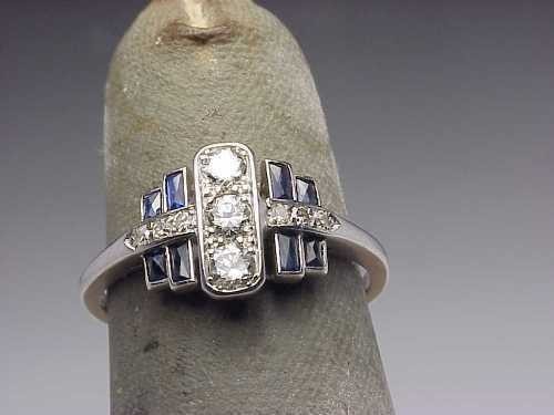 Art Deco 3.20 Ct Diamond & Sapphire Vintage Engagement Ring 925 Sterling Silver