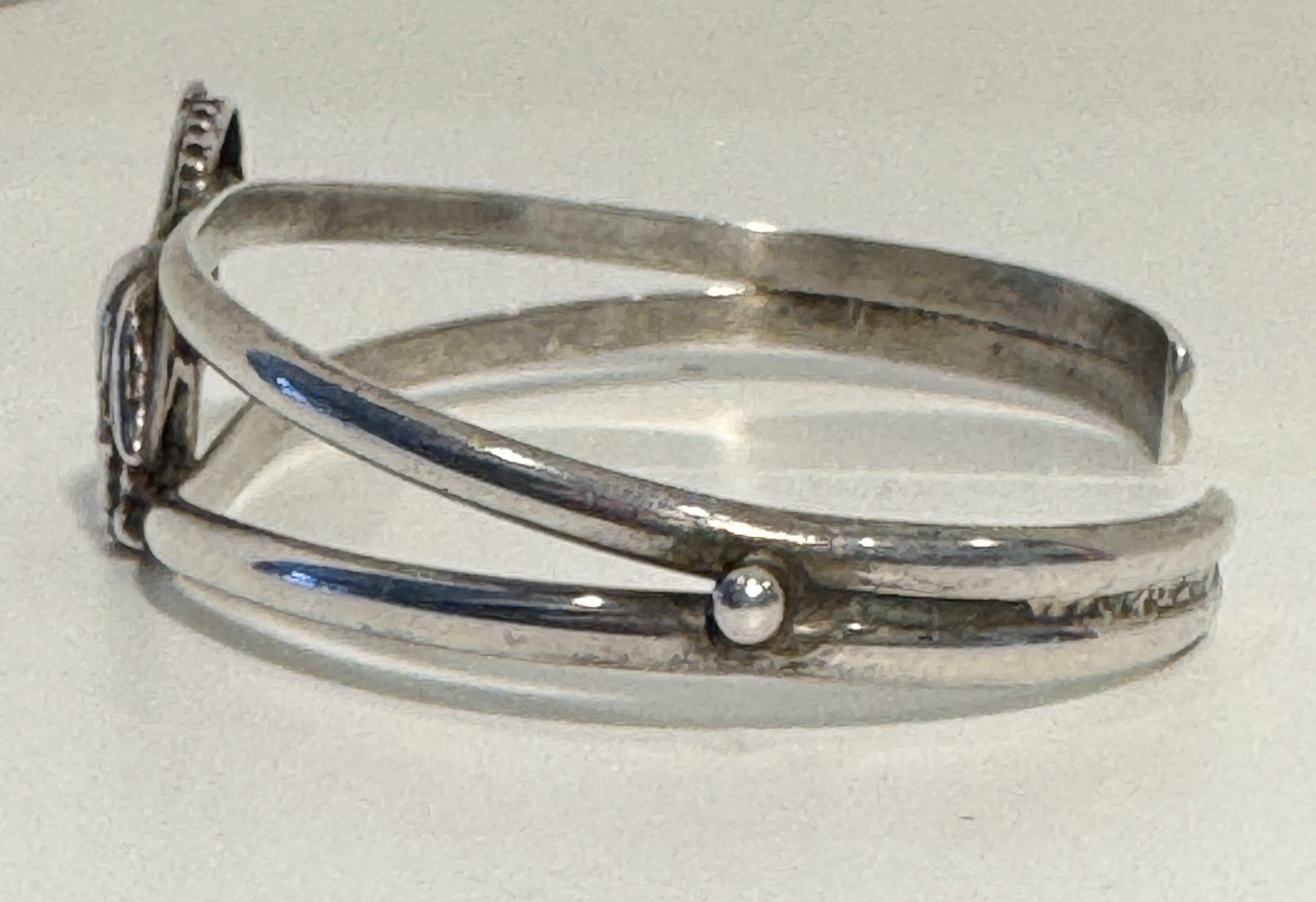 Vintage Signed Sterling Silver Double Cuff With Running Horse Bracelet