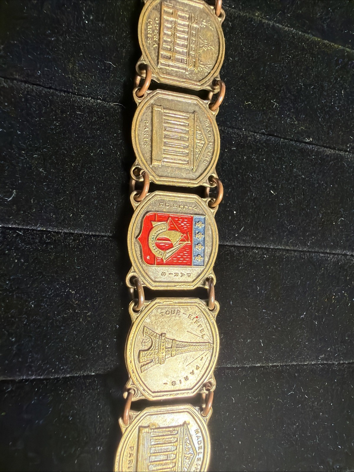 Vintage France Silver Tone Panel Souvenir Bracelet Famous Buildings & Monuments