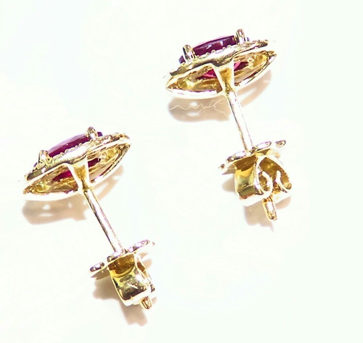 1.52CT 14K Gold Natural Ruby Round Cut Diamond Stud Halo Anniversary Earrings