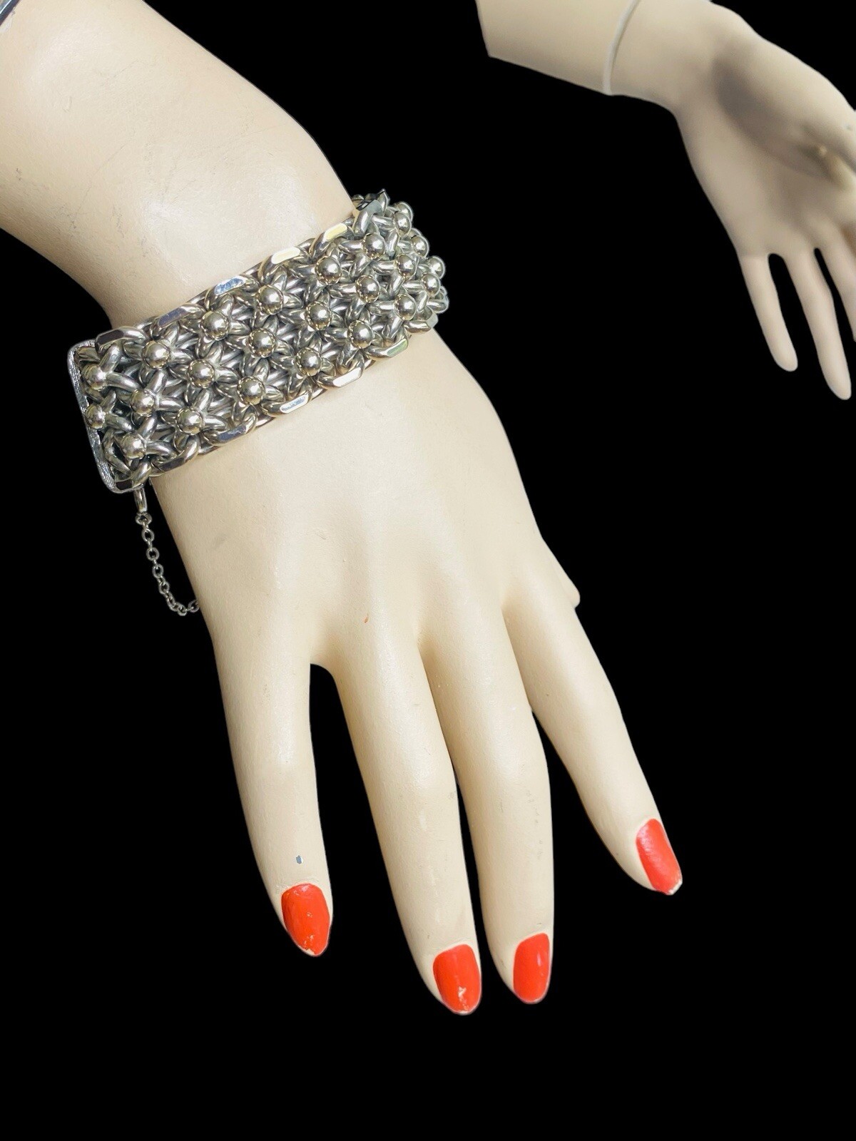 Vintage Cathé Cathe Chunky Silver Tone Heavy Brutalist Ball & Chain Bracelet
