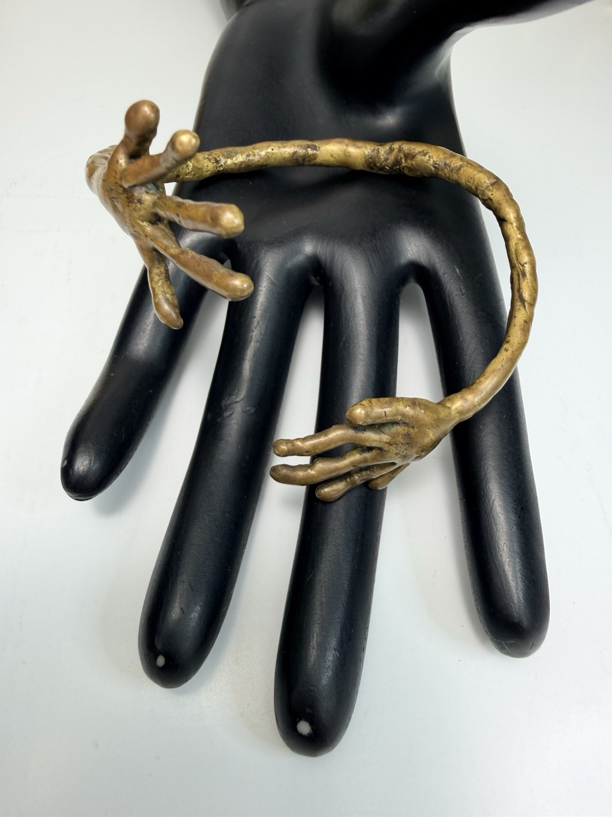 Vintage Brutalist Bronze Hand Cuff Bracelet Sculptural Modernist Artist Piece