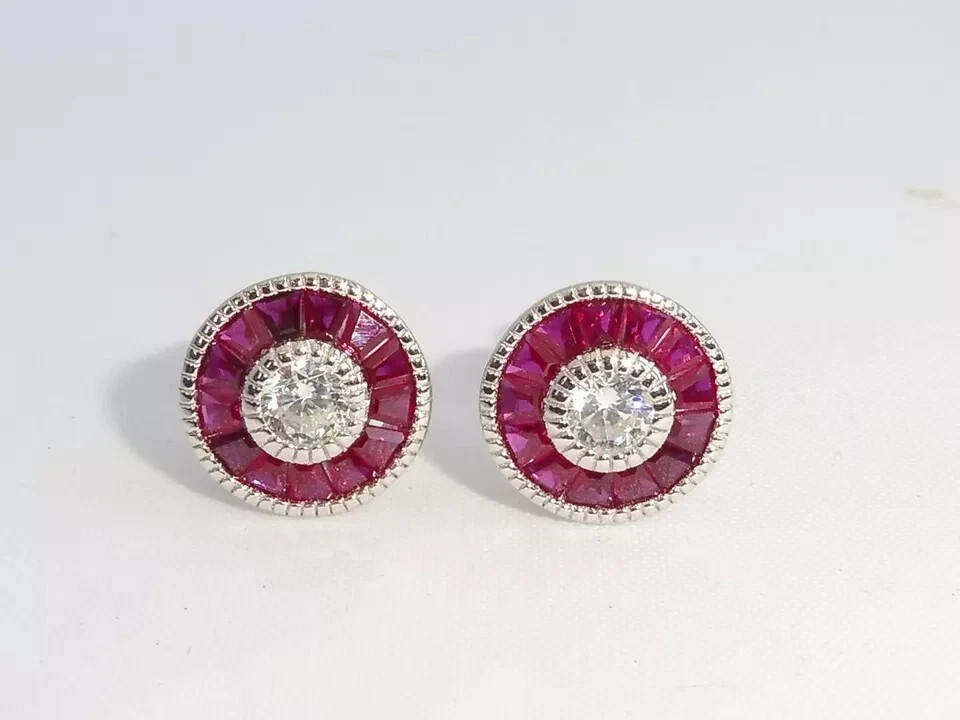 Art Deco Style Lab Created Diamond Wedding Anniversary 14K White Gold FN Earring