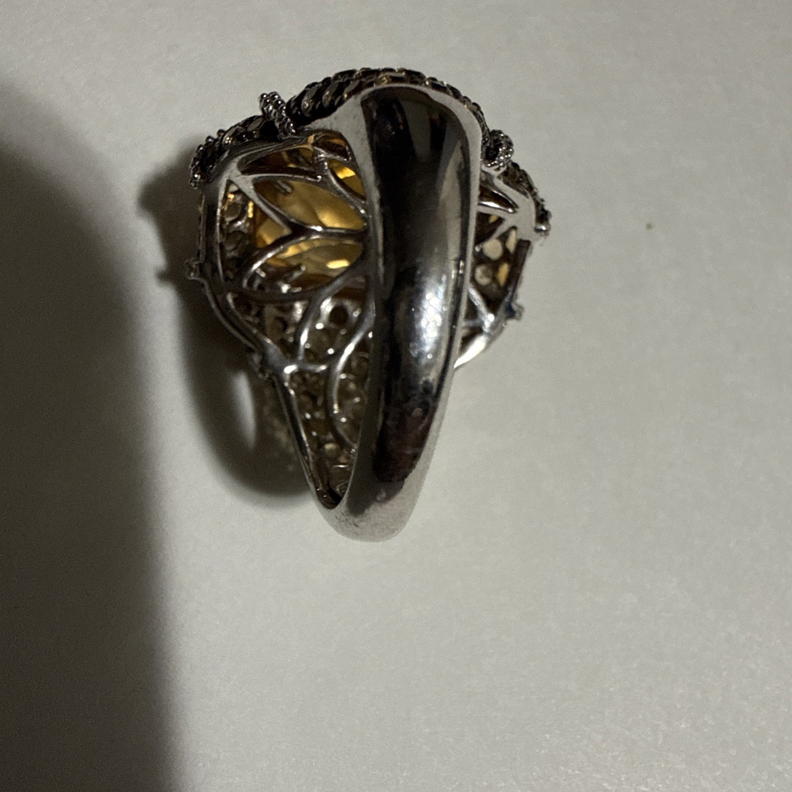 Fabulous 925 Silver Ring Size 7 Ring Beautiful faceted Citrine Stone w/ CZ 7.5g
