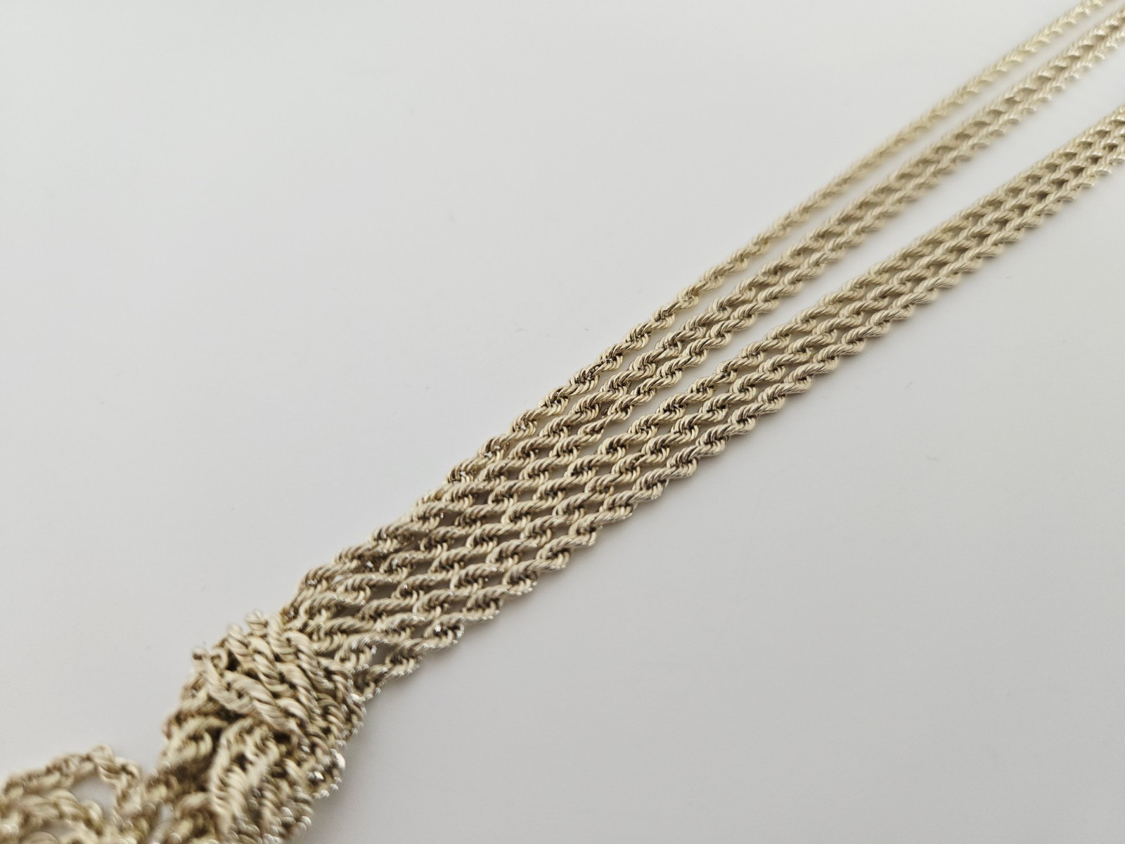 VTG Gold Vermeil Sterling Multi Strand Rope Waterfall Knot Tassel Necklace 17″