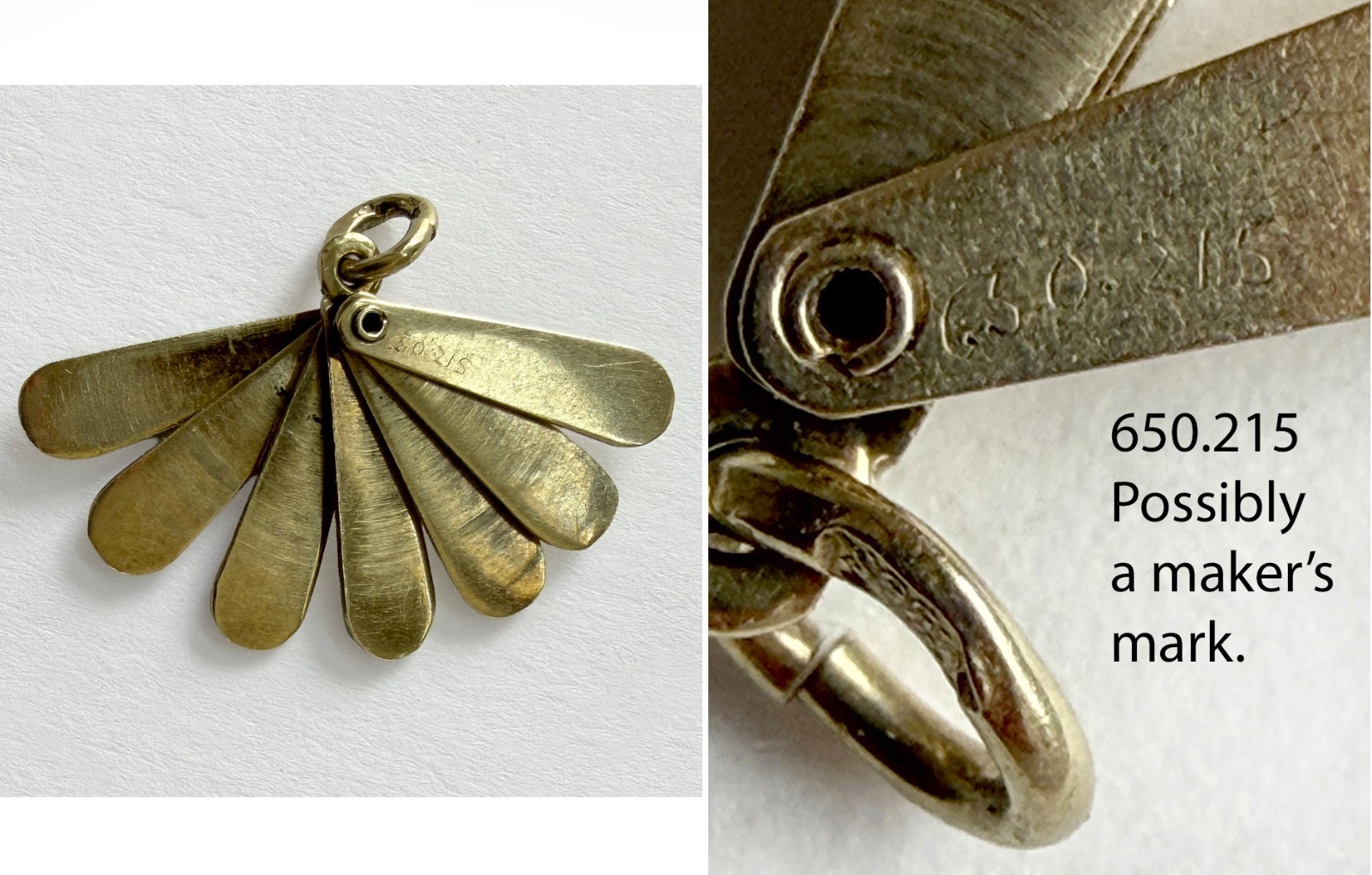 Rare 1930s 14K Gold Enamel Fan Charm Opens Secret Love Message Art Deco