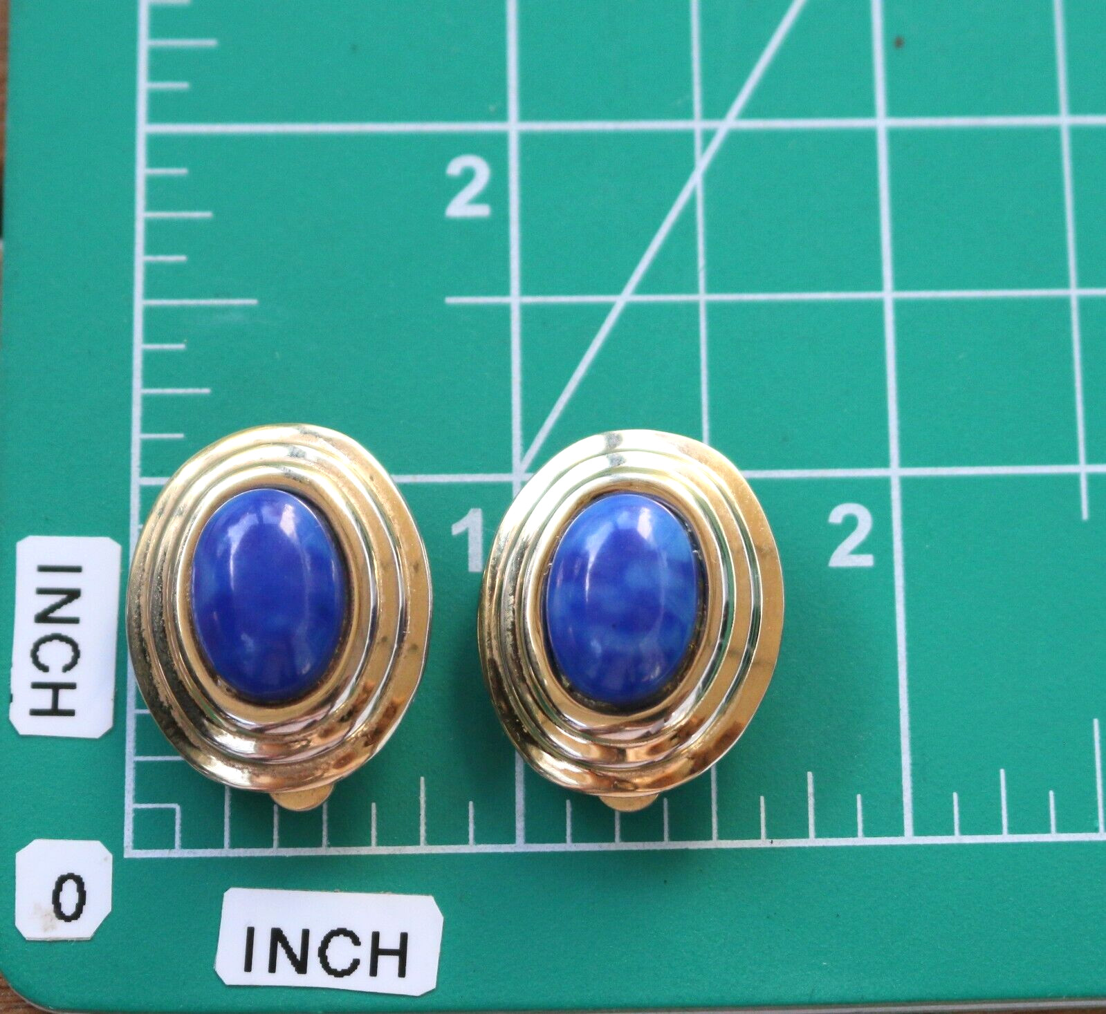 Vintage Gay Boyer Faux Blue Lapis Gold Tone Clip On Earrings