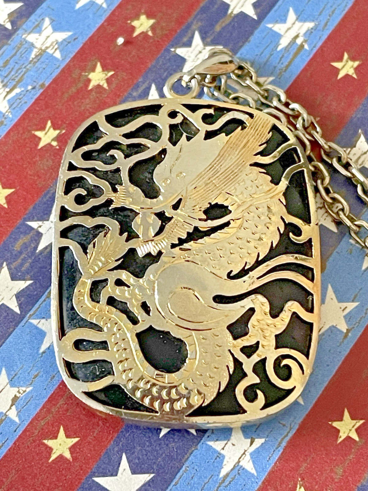 Beautiful Vintage Black Onyx Dragon Pendant Necklace Heavy Asian Theme?