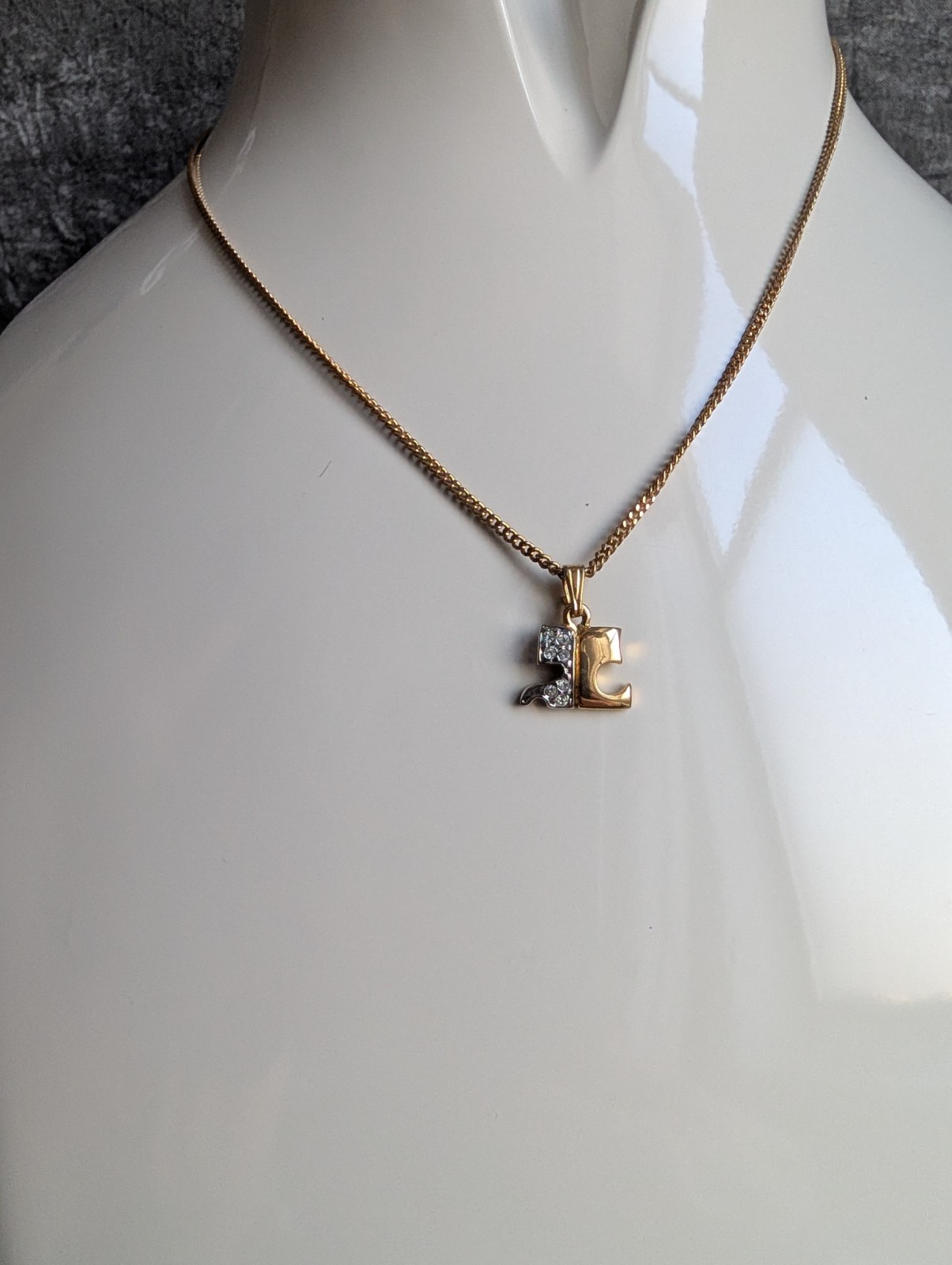 Vintage Courrèges Paris Gold-Tone Diamanté “AC” Logo Necklace