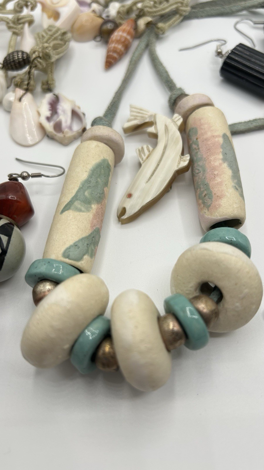 Vintage Nature Jewelry Lot of 8 Beaded Necklace, Shell Earrings Beach