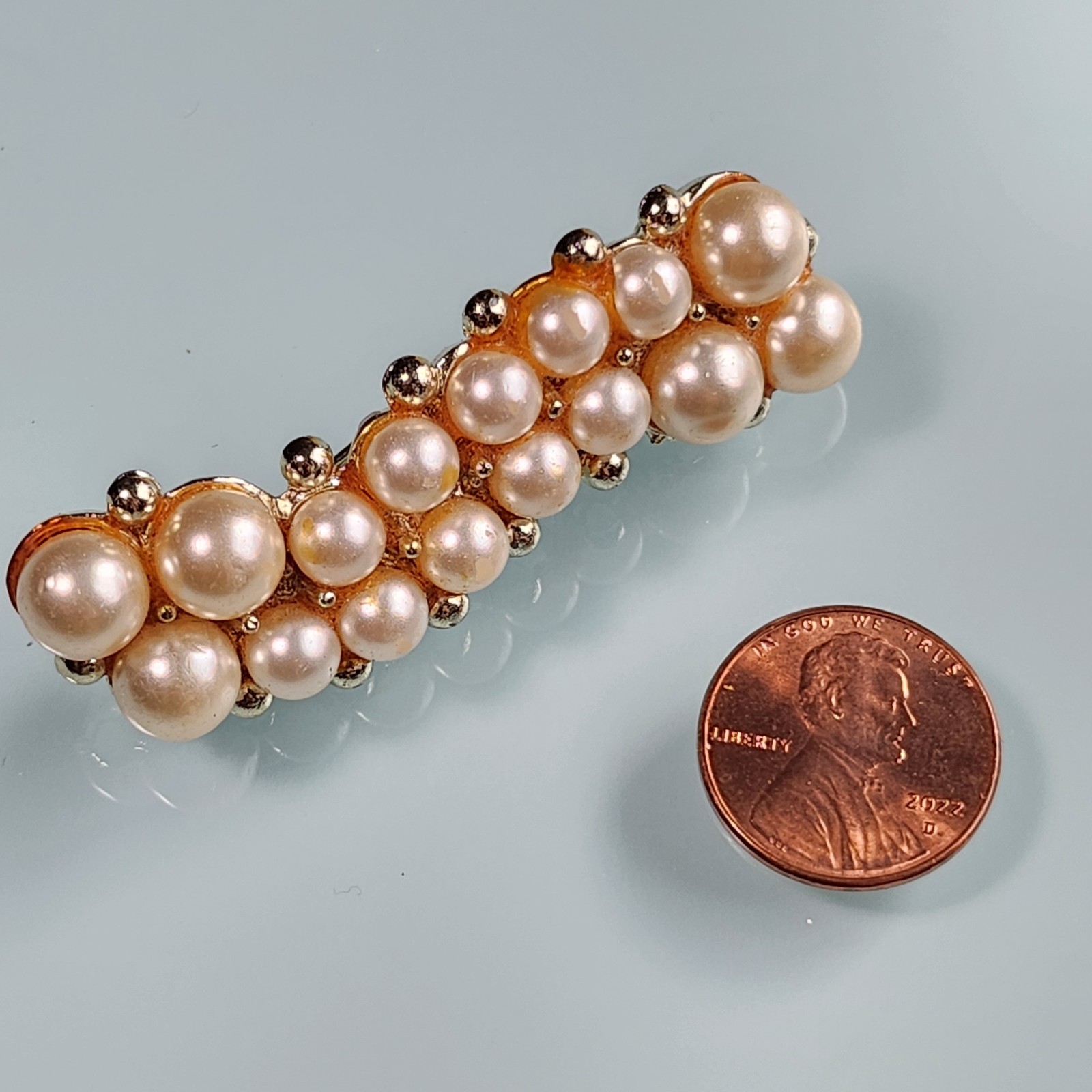 Vintage Brooch Pin Gold Tone Faux Pearls Costume Jewelry