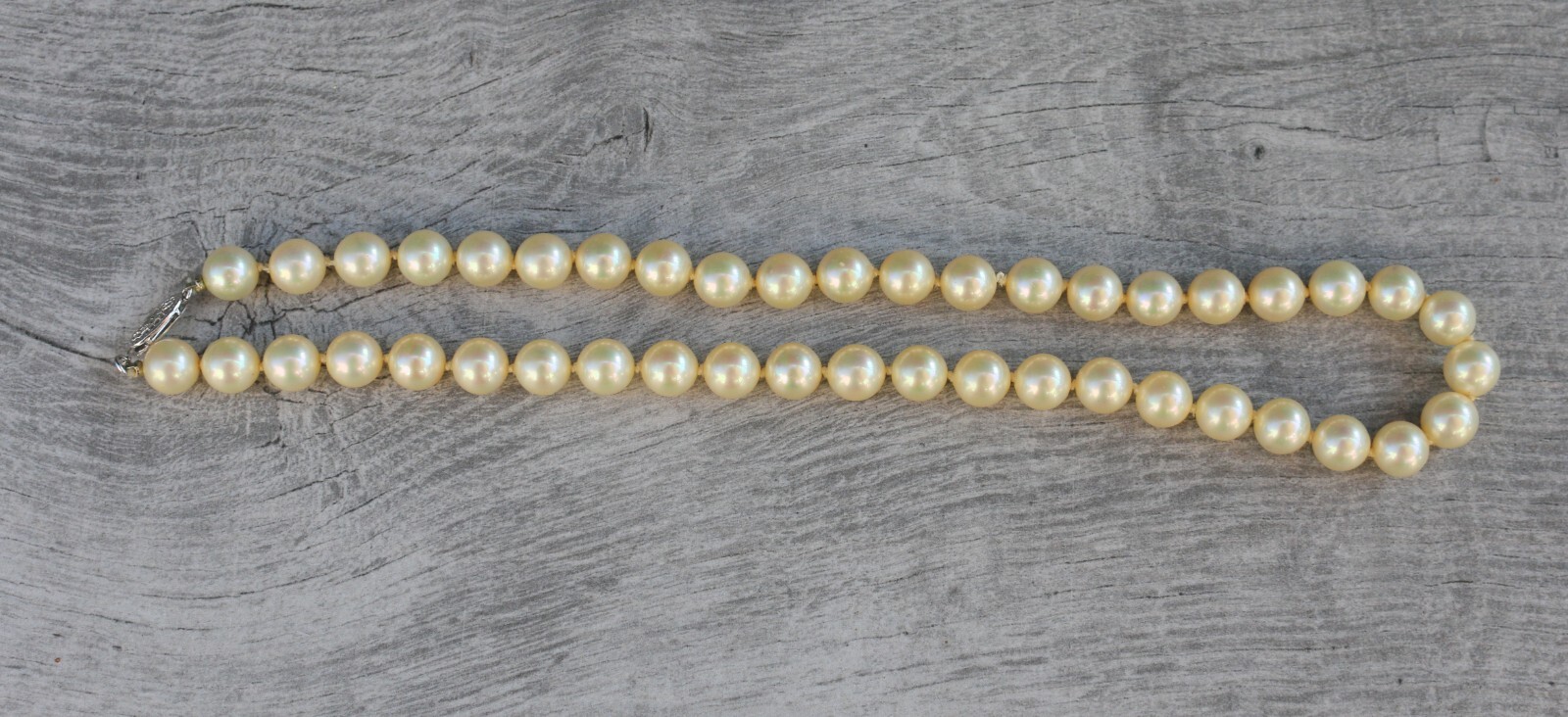 Vintage 14k White Gold Clasp Faux Pearl Knotted Necklace 15”