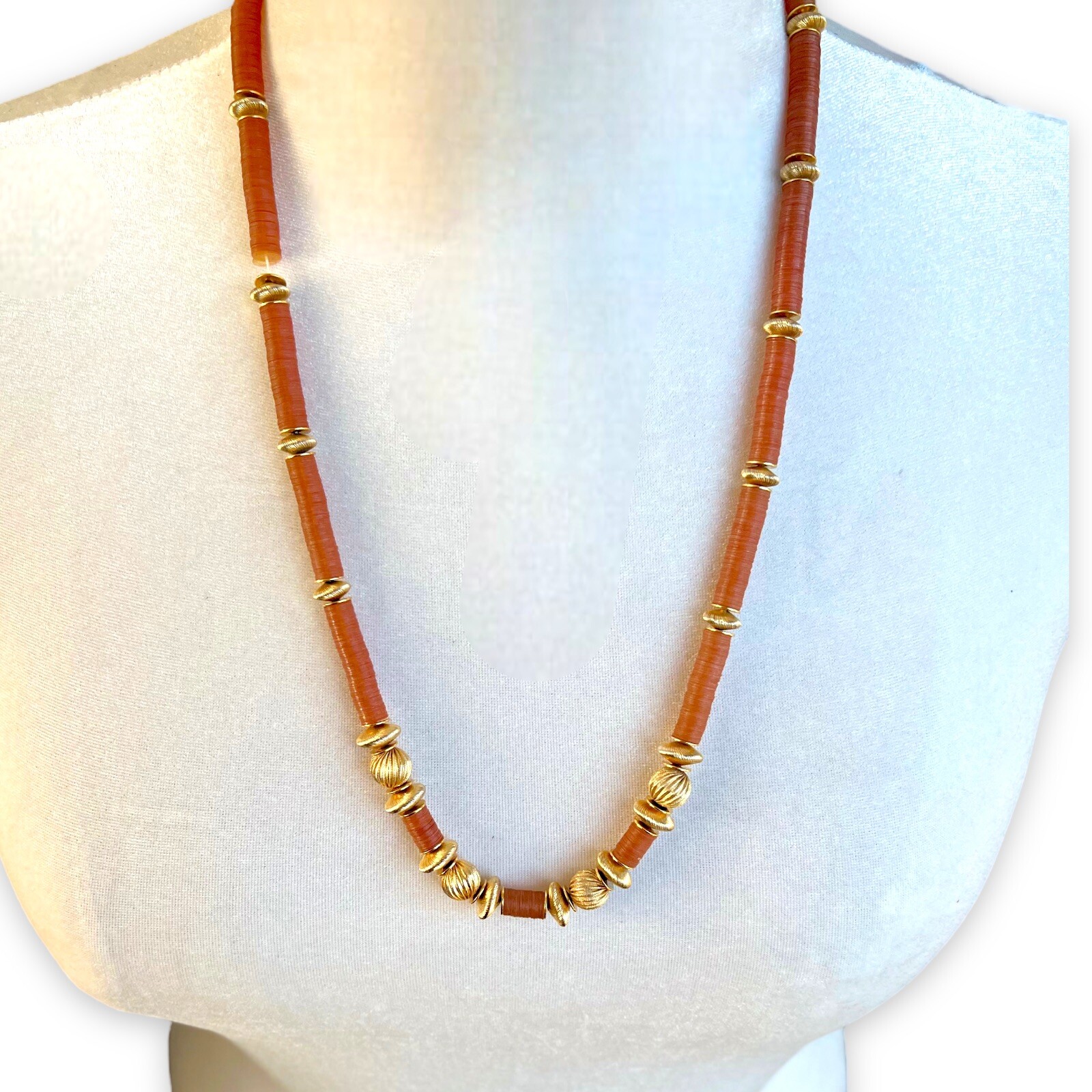 Gay Boyer Necklace Amber Lucite Gold Tone Bead 26″ Vintage Signed