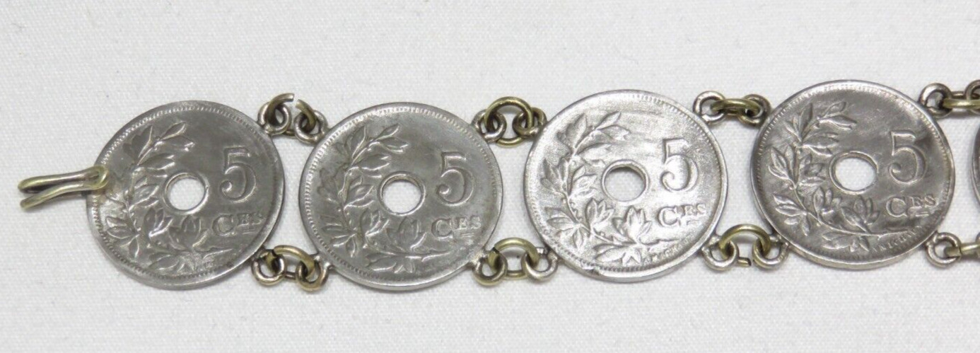 Antique 5 Centimes 1900’s Belgium Coin Chain Link Bracelet Lot 2301 lisasfinds
