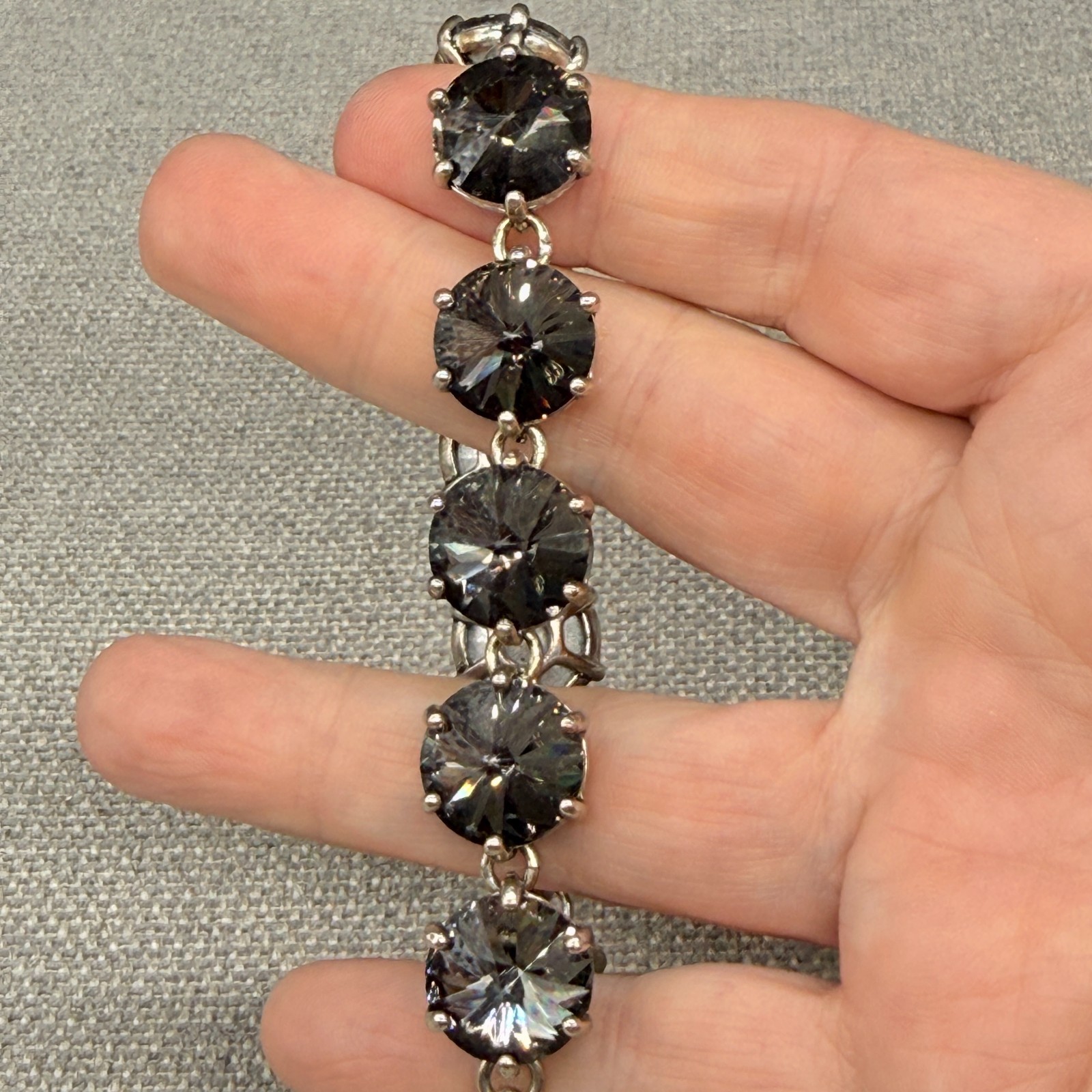Vintage Stella Dot Amelie Bracelet Gray Rivoli Rhinestones Silver Tone