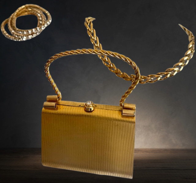 Grouped Vintage Accessories for Women, Includes Purse, Link Necklace, Bracelets