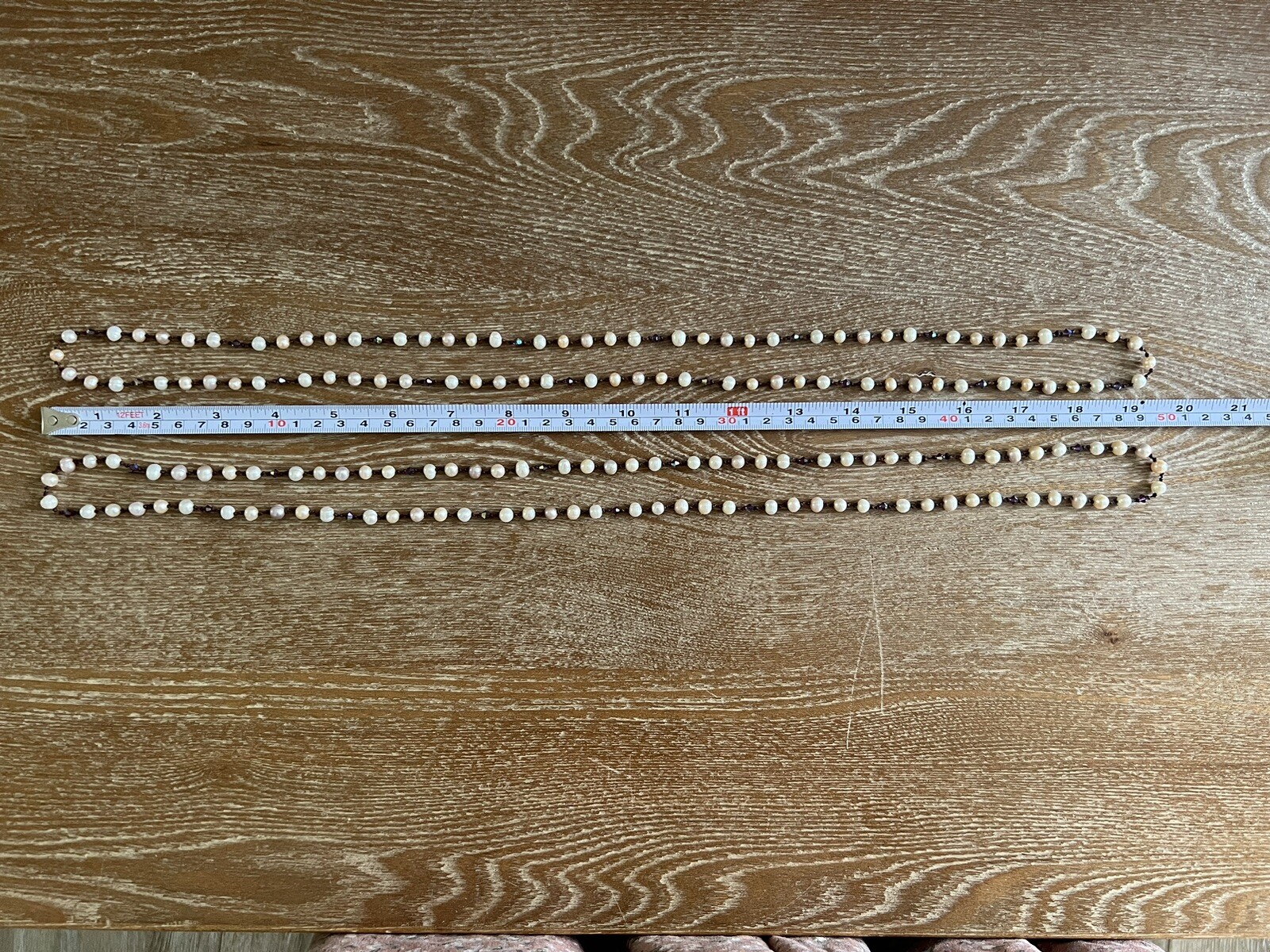 VINTAGE Set of 2 Baroque Pearl Knotted Brown Leather Necklace 20” A53