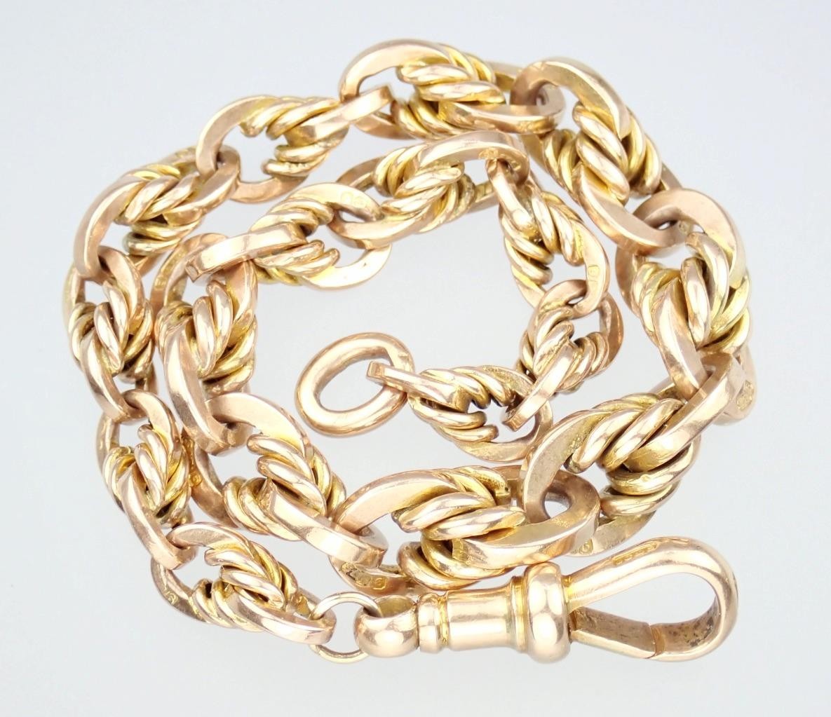 Pretty Antique Art Deco Solid 9K Rose Gold Belcher Chain Bracelet Dog Clip 21.6g