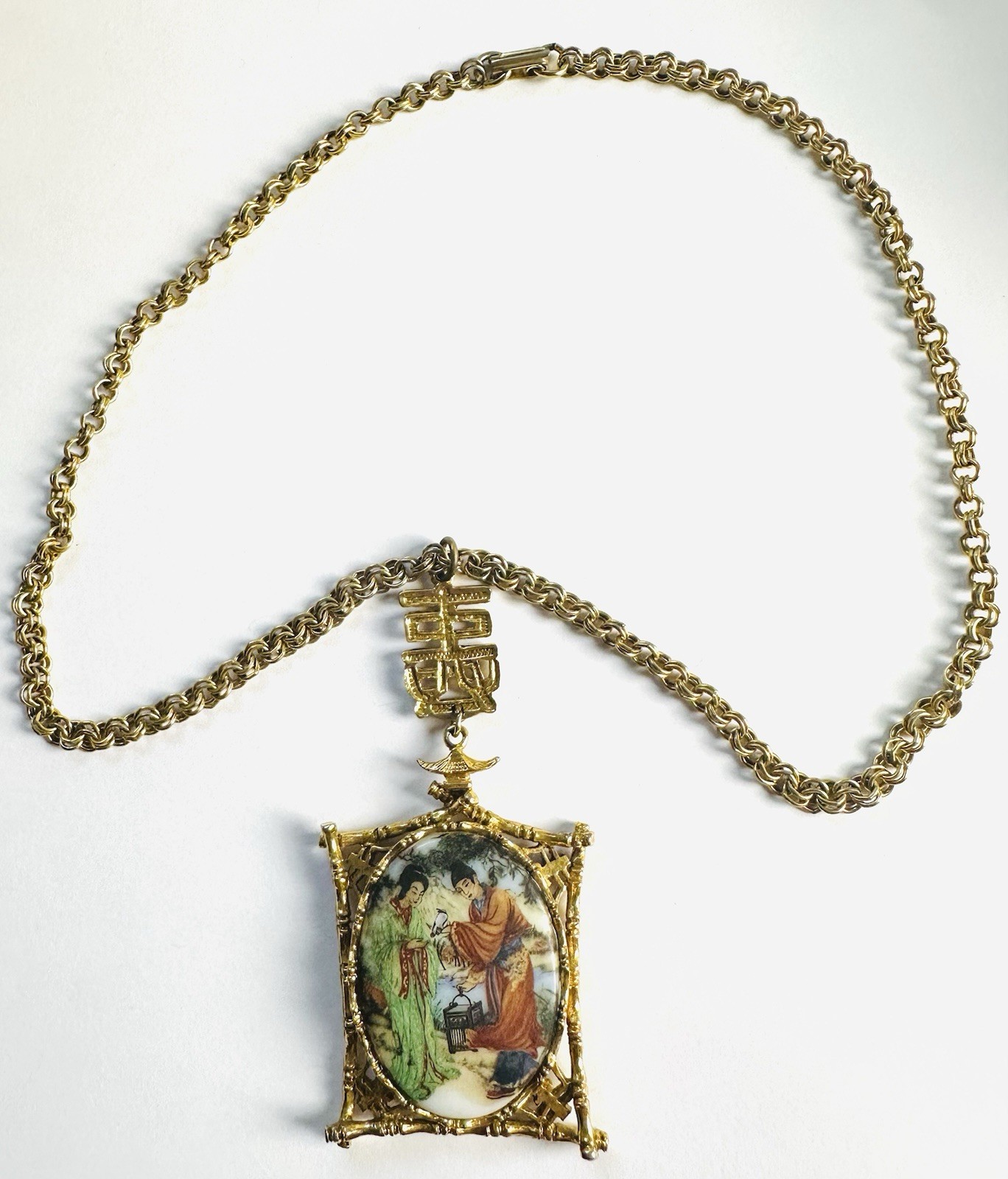 VTG Arthur Pepper ART Japanese Theme Porcelain Colorful Necklace Signed 20.5”