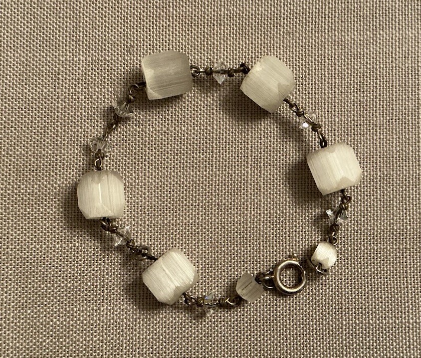 Vintage Czech Satin Glass Faceted Crystal Bracelet 7.5” Long