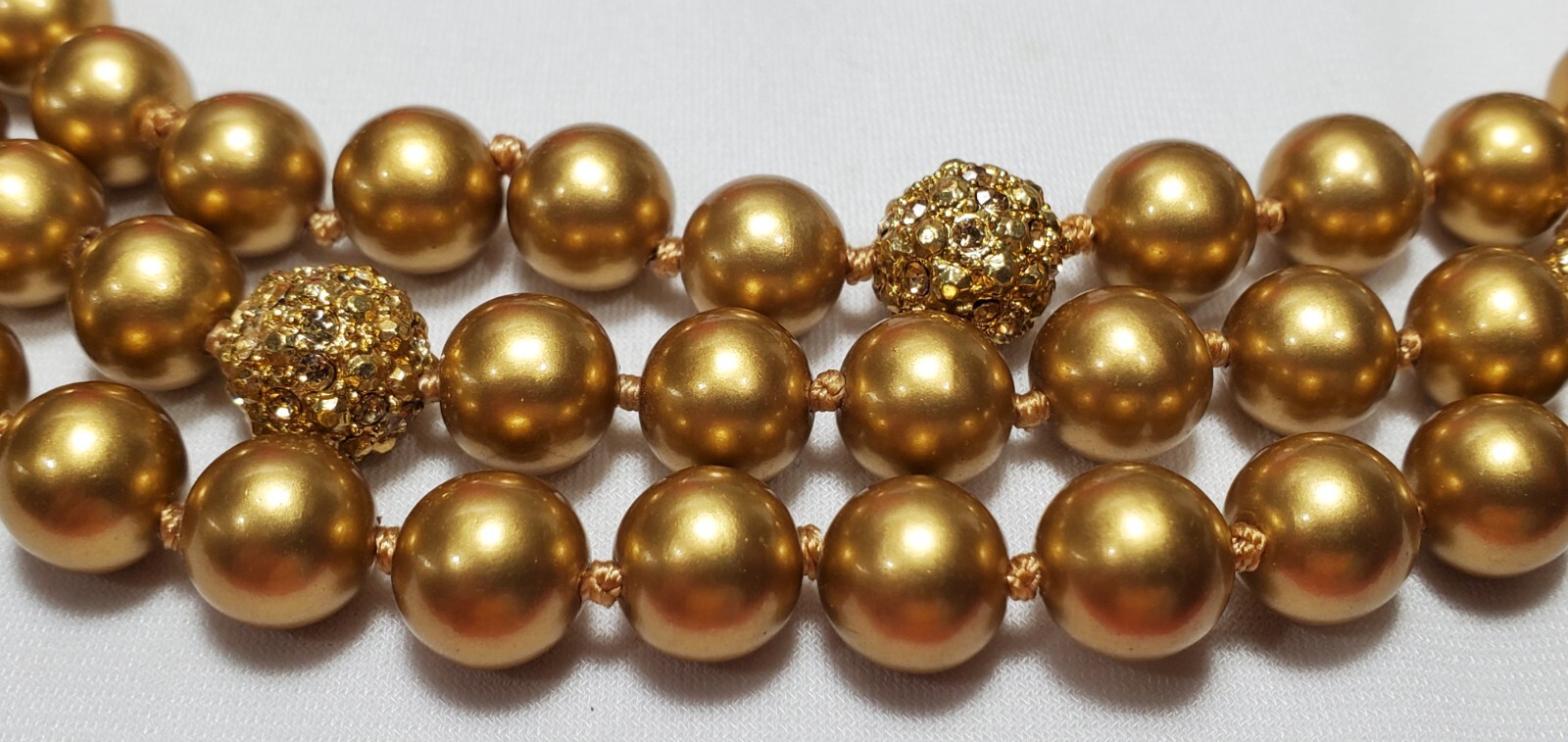 Vintage Gold Yellow Signed Multi Stranded Bead Necklace 18″