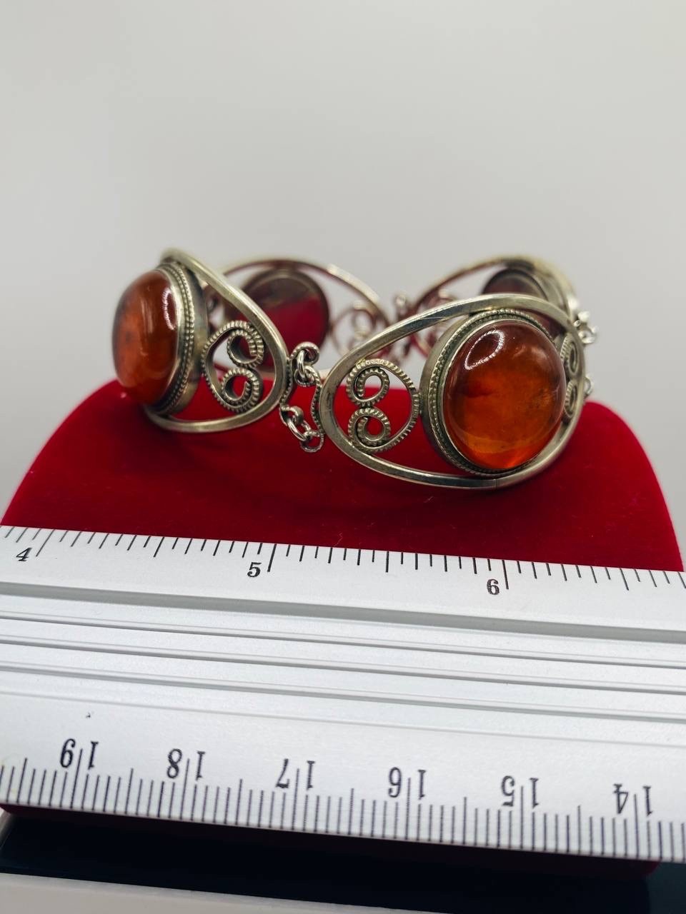 Antique Soviet filigree Chalcedony Silver Bracelet Hand Crafted