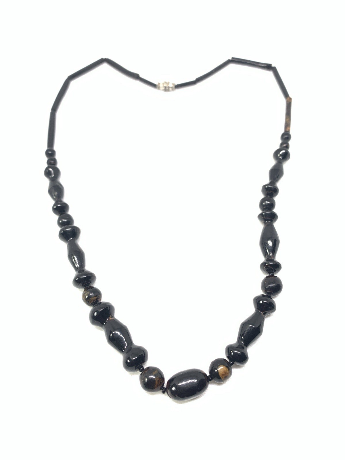 vintage genuine black coral round And elongated beads necklace