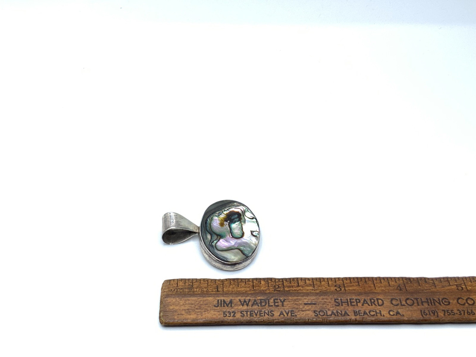 Vintage ATI Mexico 925 Sterling Silver Oval Abalone Shell Drop Pendant – 15.9g