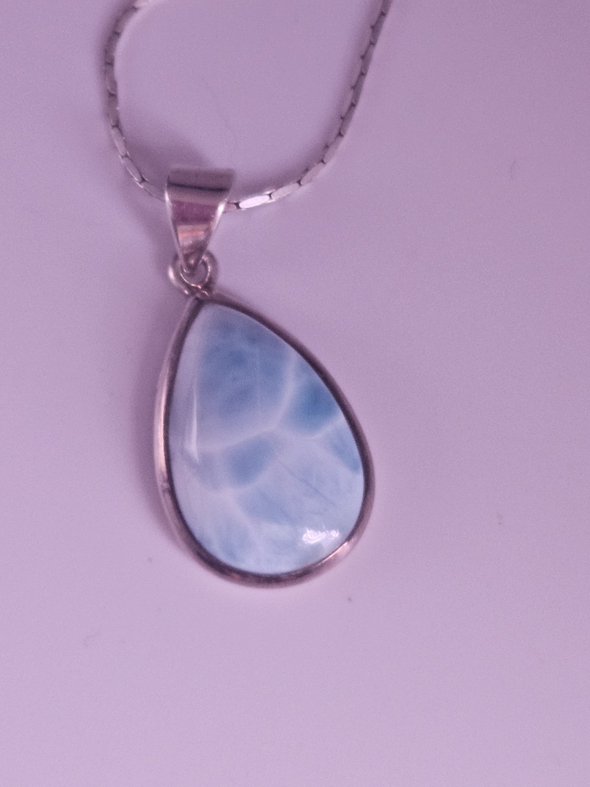 Vintage 925 Sterling Silver Natural Larimar Pendant Necklace 16″
