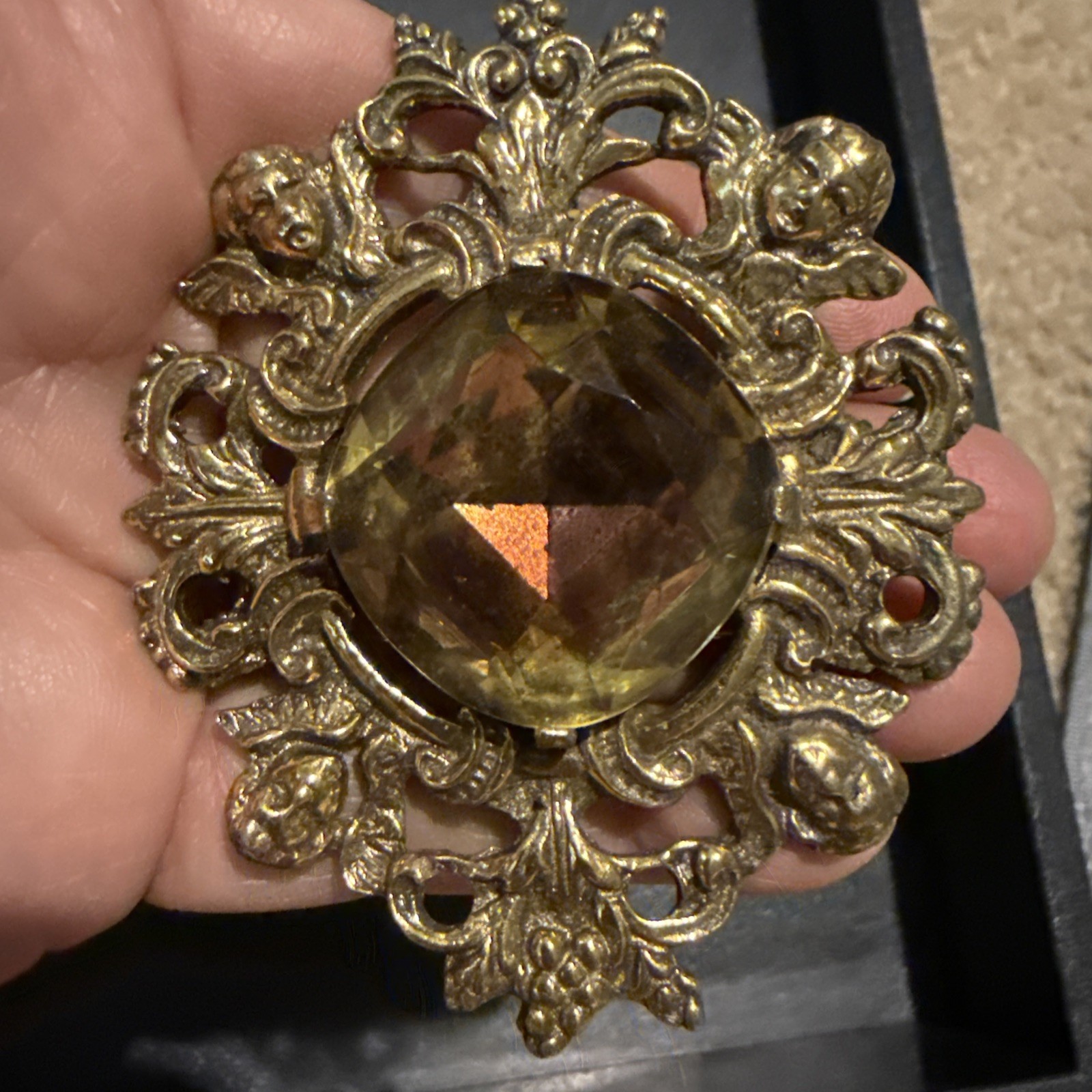 Large Estate Faux Topaz Jewel Pin Signed Zentall