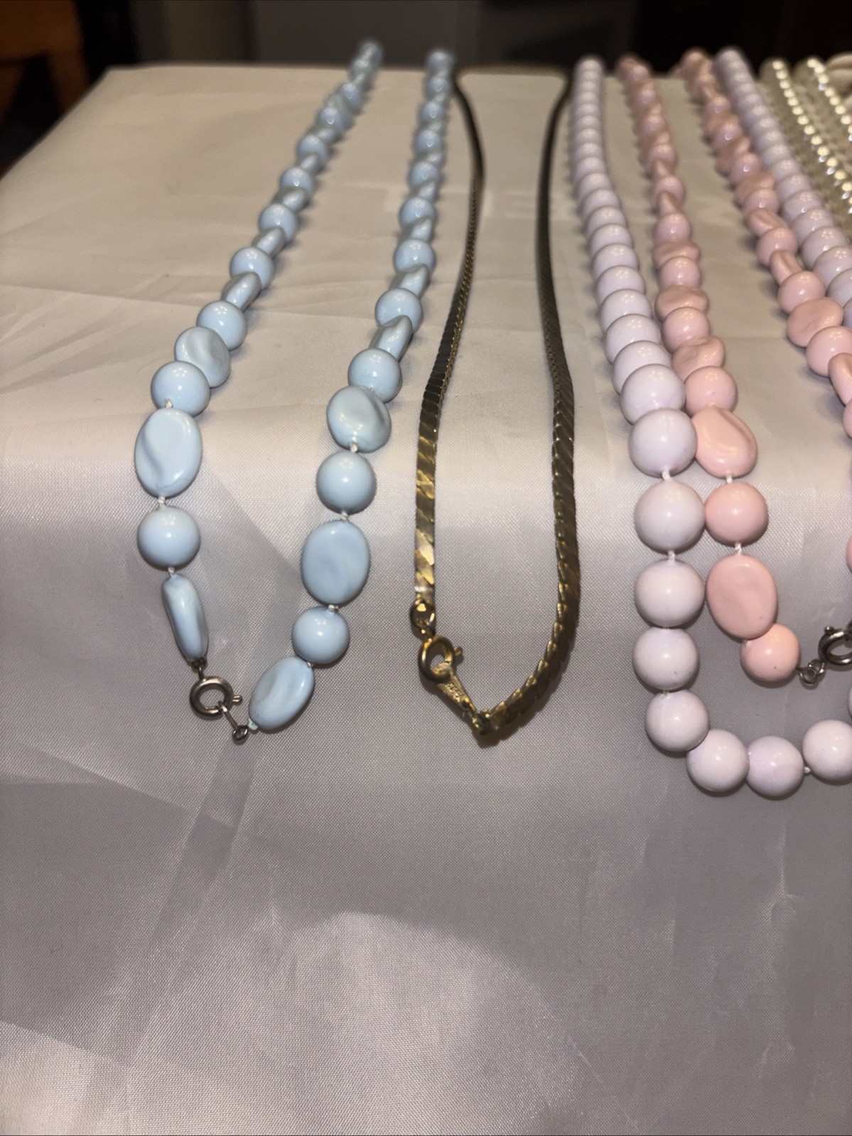 Vintage Pastel Pink & Blue Spring Summer Shell Gold Necklace Lot