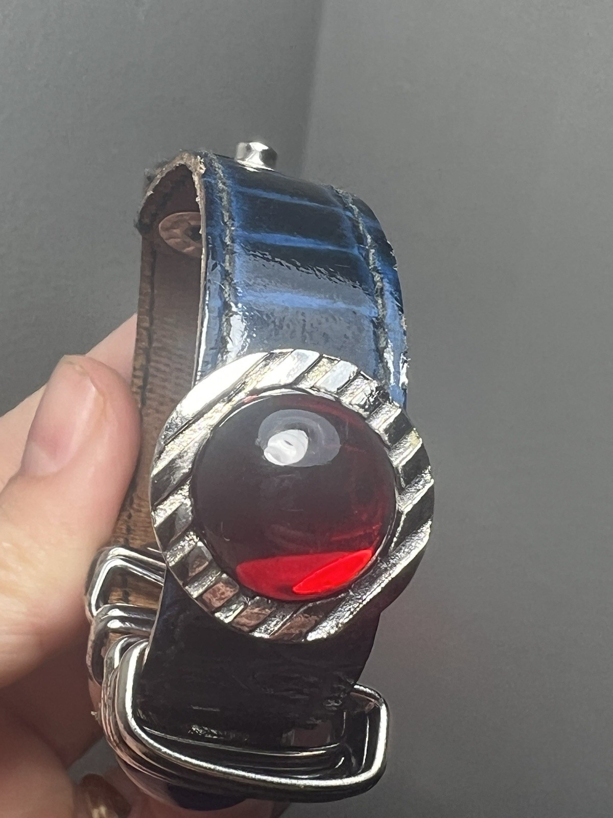 RARE 80s Rau Klikit Blue Leather Cuff Bracelet Punk Western Retro VTG Statement