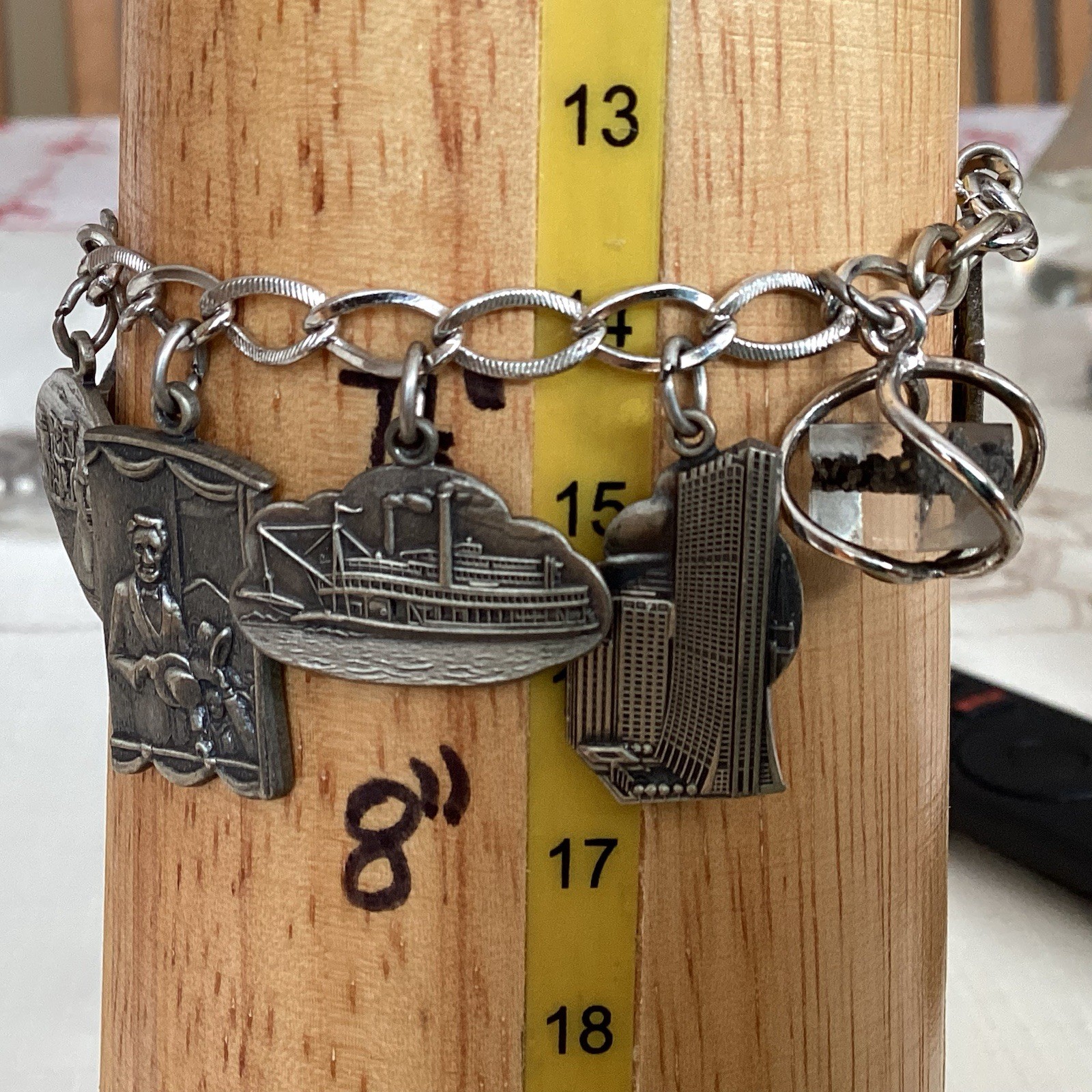 Sterling Silver Historic Illinois Charm Bracelet Lincoln Heartland Chicago 44g