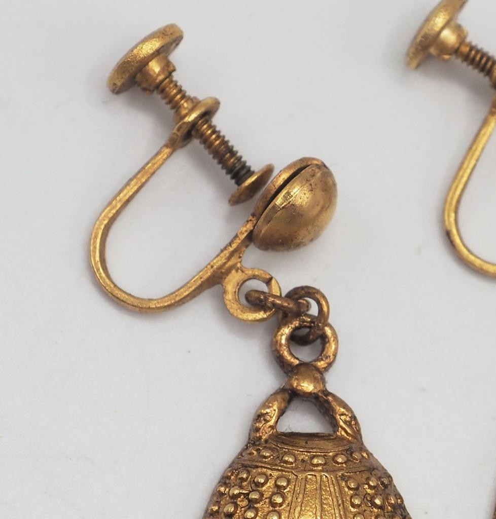 Alva Museum Replicas Japanese Temple Bells Pendant Earrings Screw On