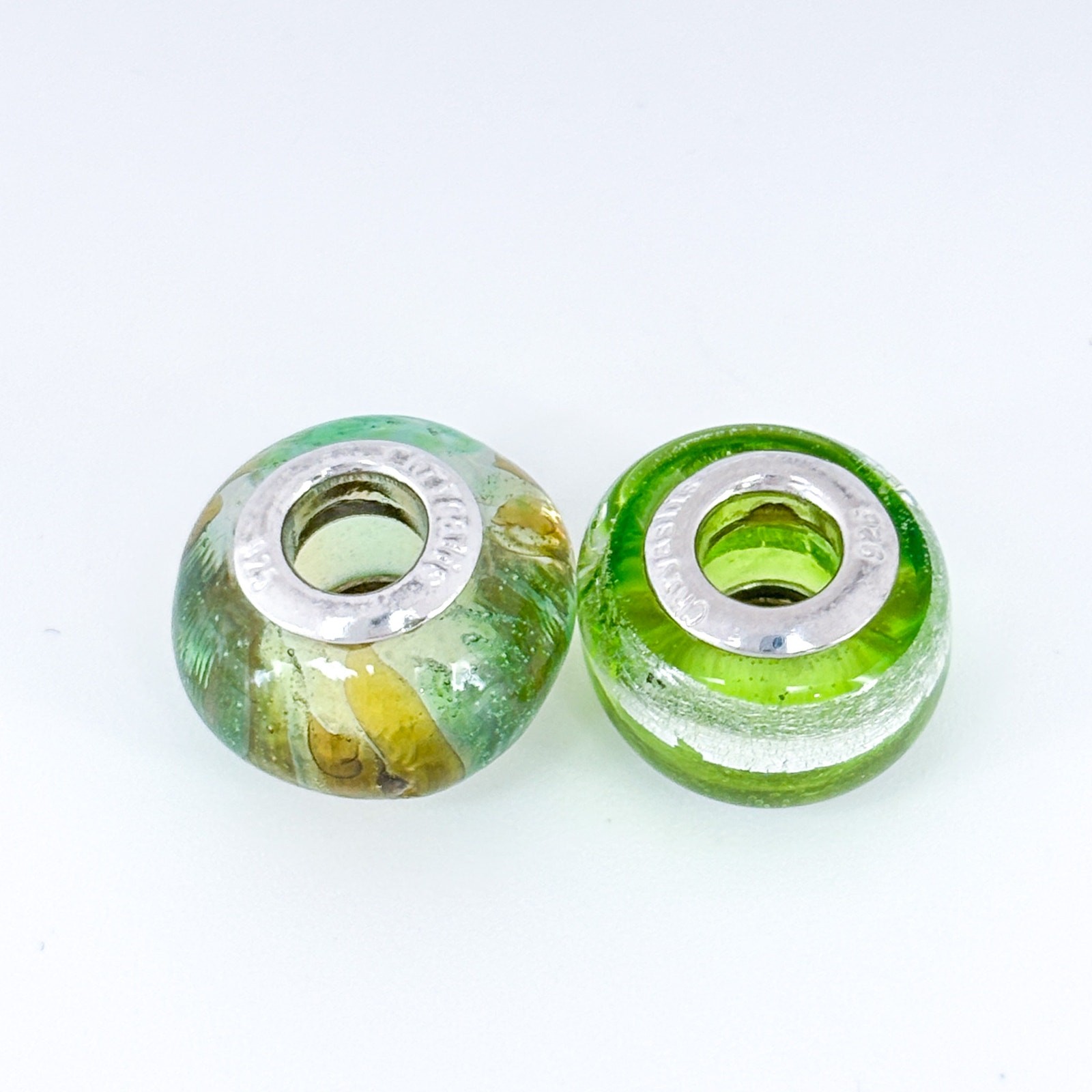 Vintage Chrysalis Sterling Silver 925 Green Dichroic Glass Spacer Charm Beads